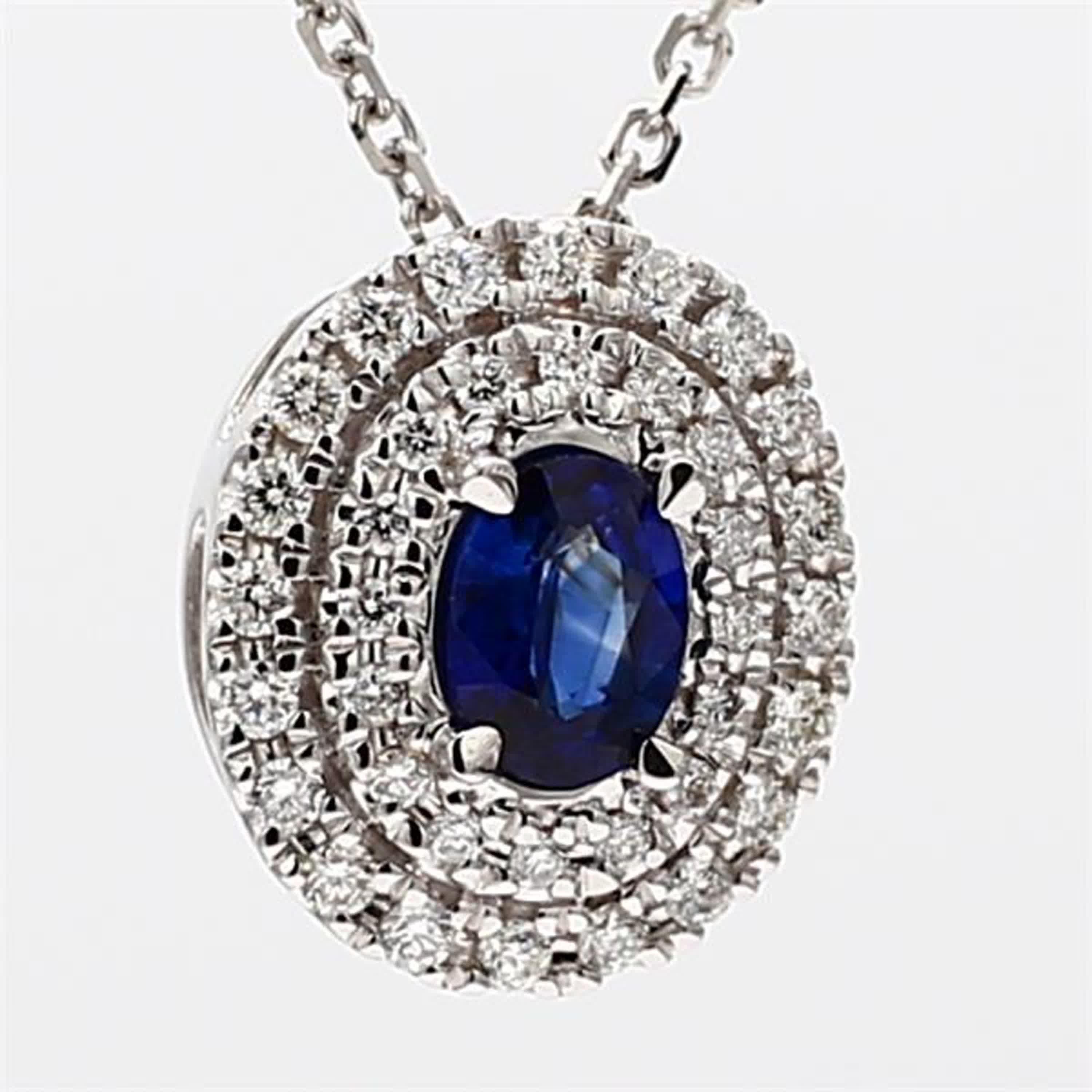 Natural Blue Oval Sapphire and White Diamond .67 Carat TW White Gold Pendant For Sale 1