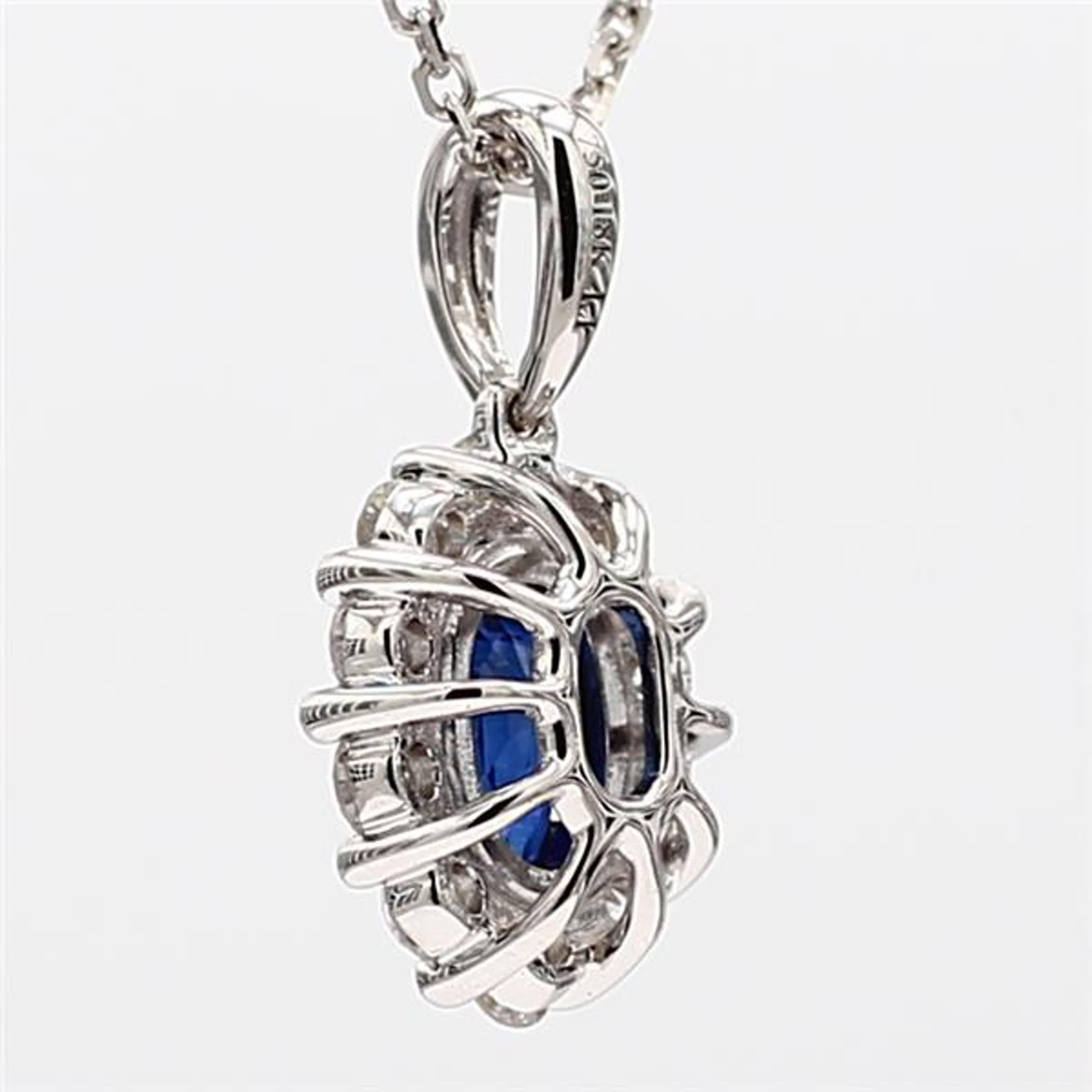 Contemporary Natural Blue Oval Sapphire and White Diamond .99 Carat TW White Gold Pendant For Sale