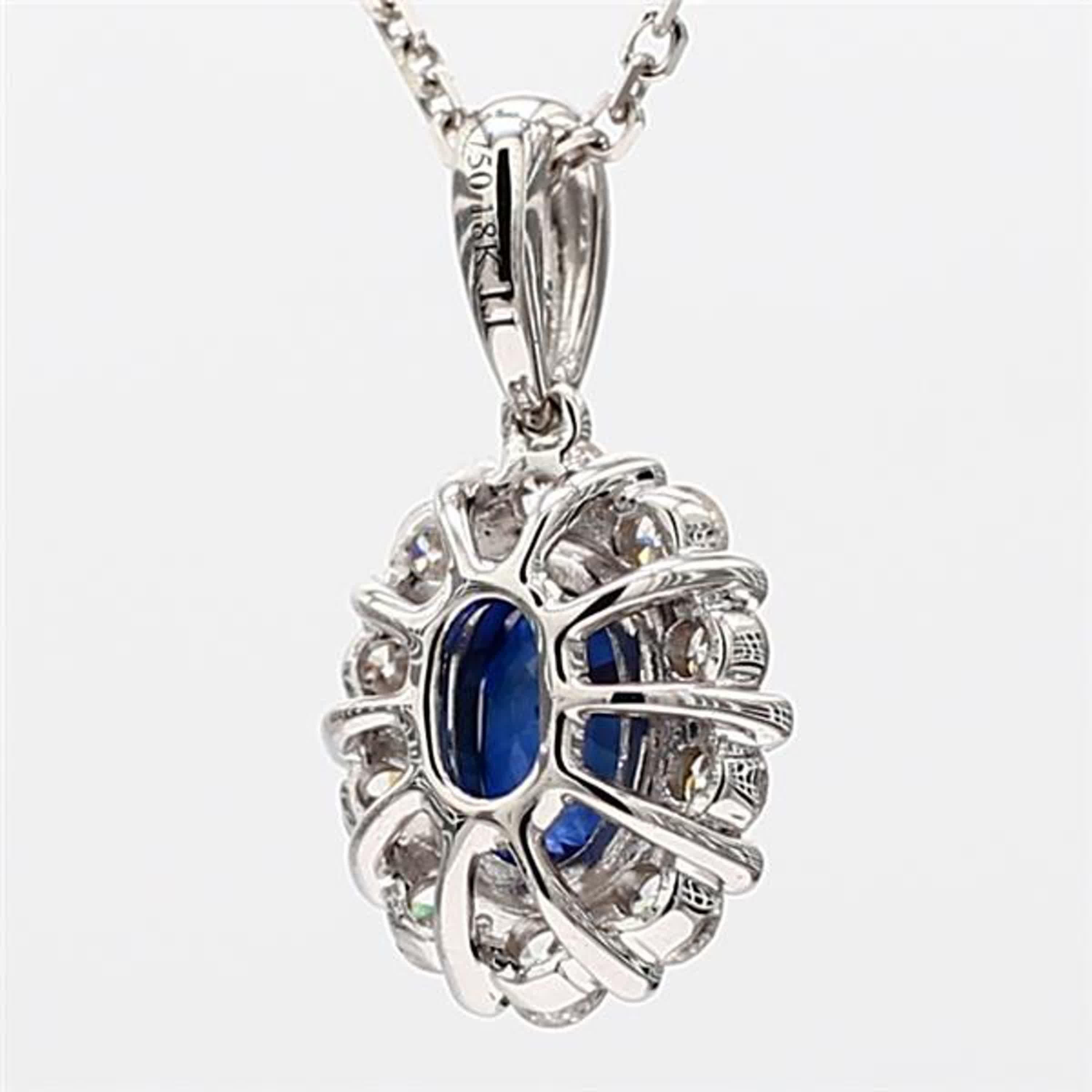 Oval Cut Natural Blue Oval Sapphire and White Diamond .99 Carat TW White Gold Pendant For Sale