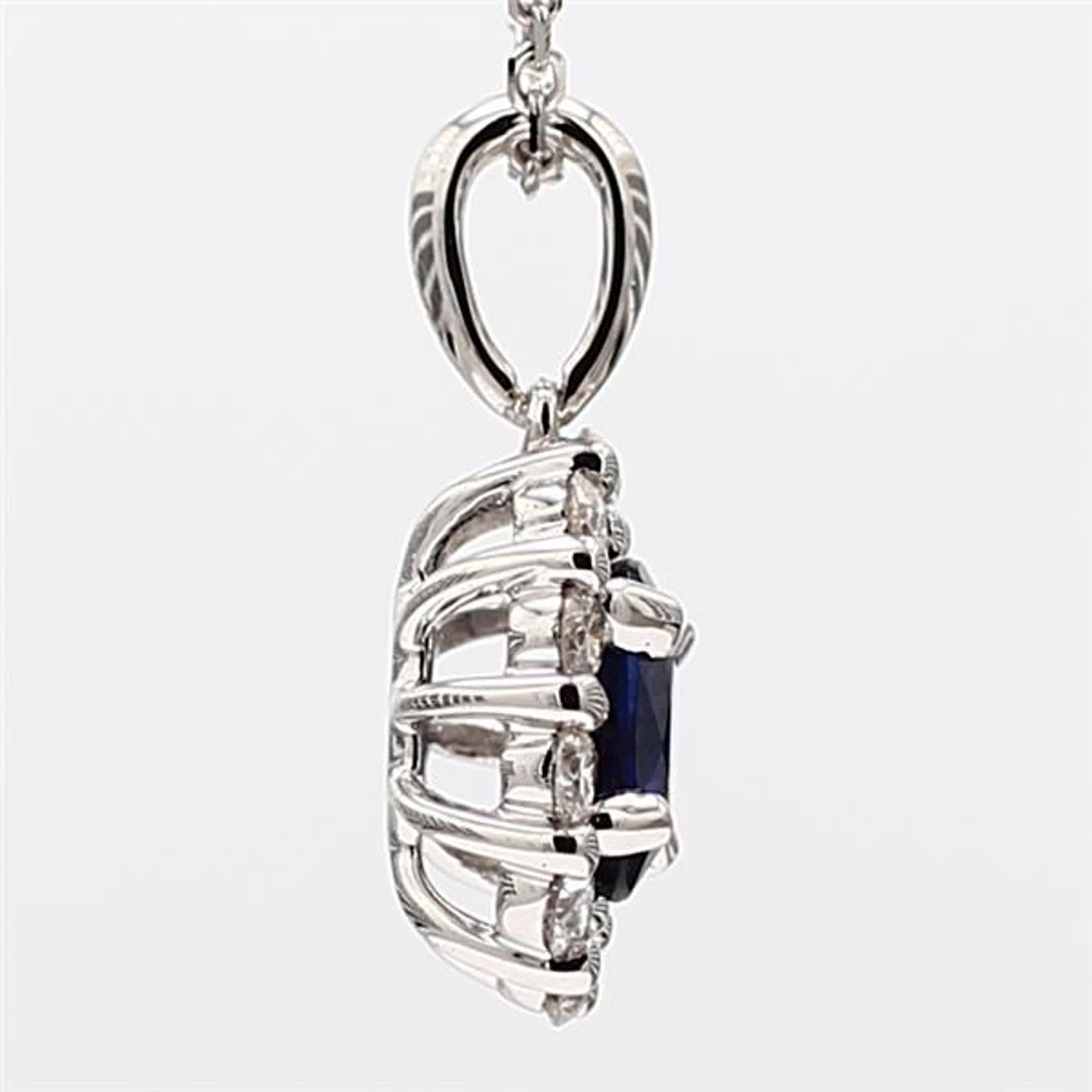 Natural Blue Oval Sapphire and White Diamond .99 Carat TW White Gold Pendant In New Condition For Sale In New York, NY