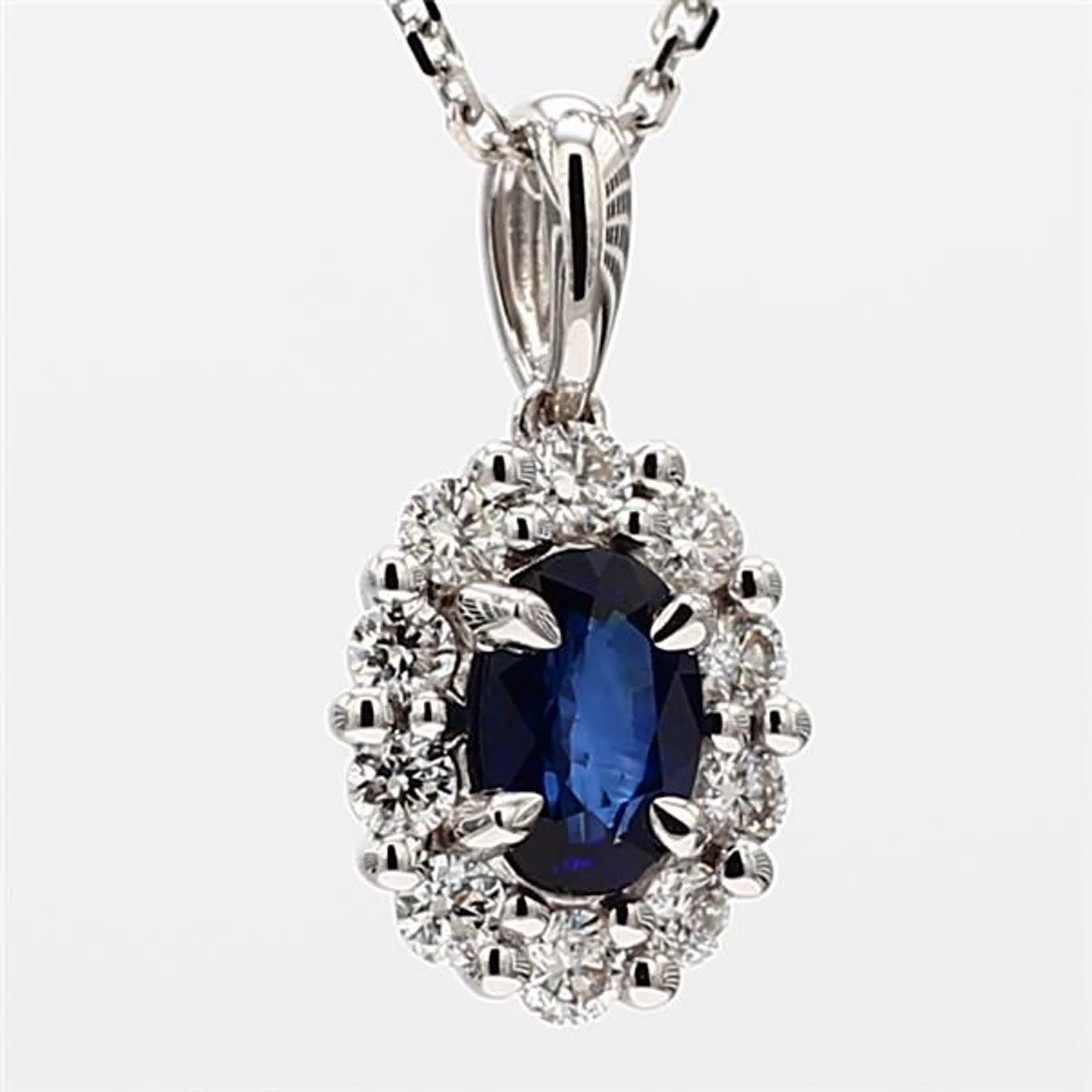 Women's Natural Blue Oval Sapphire and White Diamond .99 Carat TW White Gold Pendant For Sale