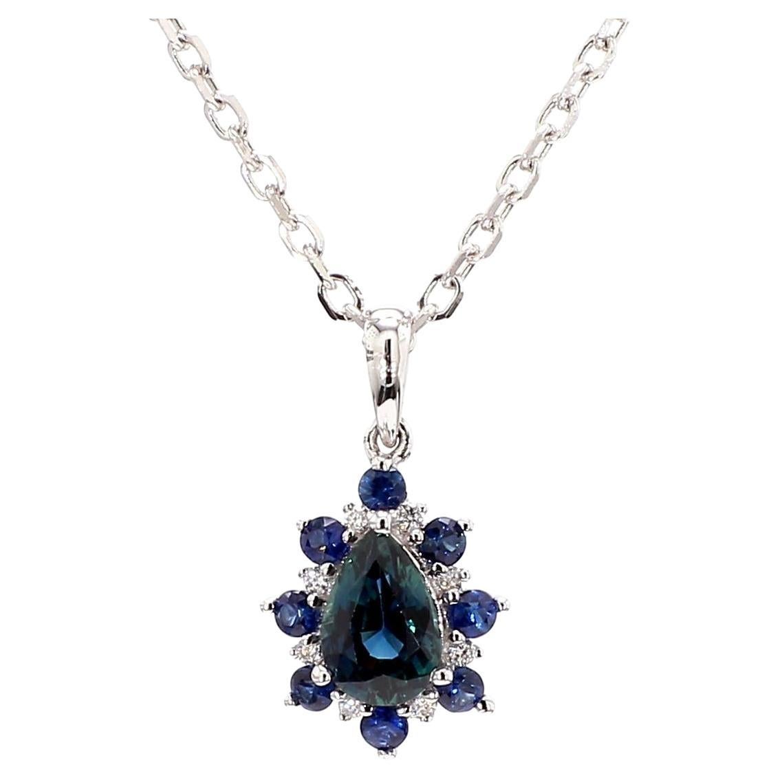 Natural Blue Pear Sapphire and White Diamond 0.61 Carat TW Gold Drop Pendant
