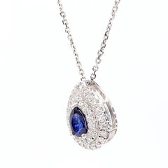 Natural Blue Pear Sapphire and White Diamond 0.73 Carat TW Gold Drop Pendant