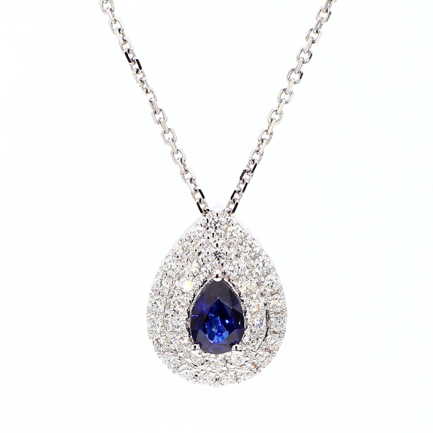 Natürlicher blauer birnenförmiger Saphir und weißer Diamant 0.73 Karat TW Gold-Tropfen-Anhänger (Zeitgenössisch) im Angebot