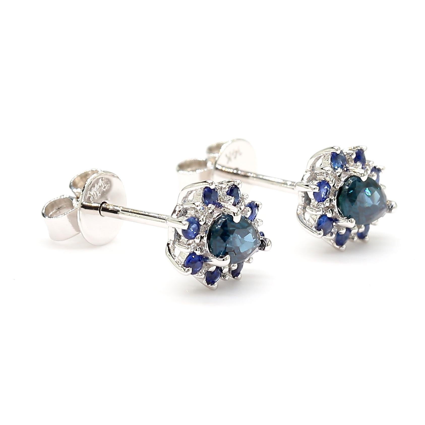 Pear Cut Natural Blue Pear Sapphire and White Diamond 0.82 Carat TW Gold Stud Earrings For Sale