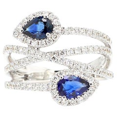 Natural Blue Pear Sapphire and White Diamond 1.15 Carat TW Gold Cocktail Ring