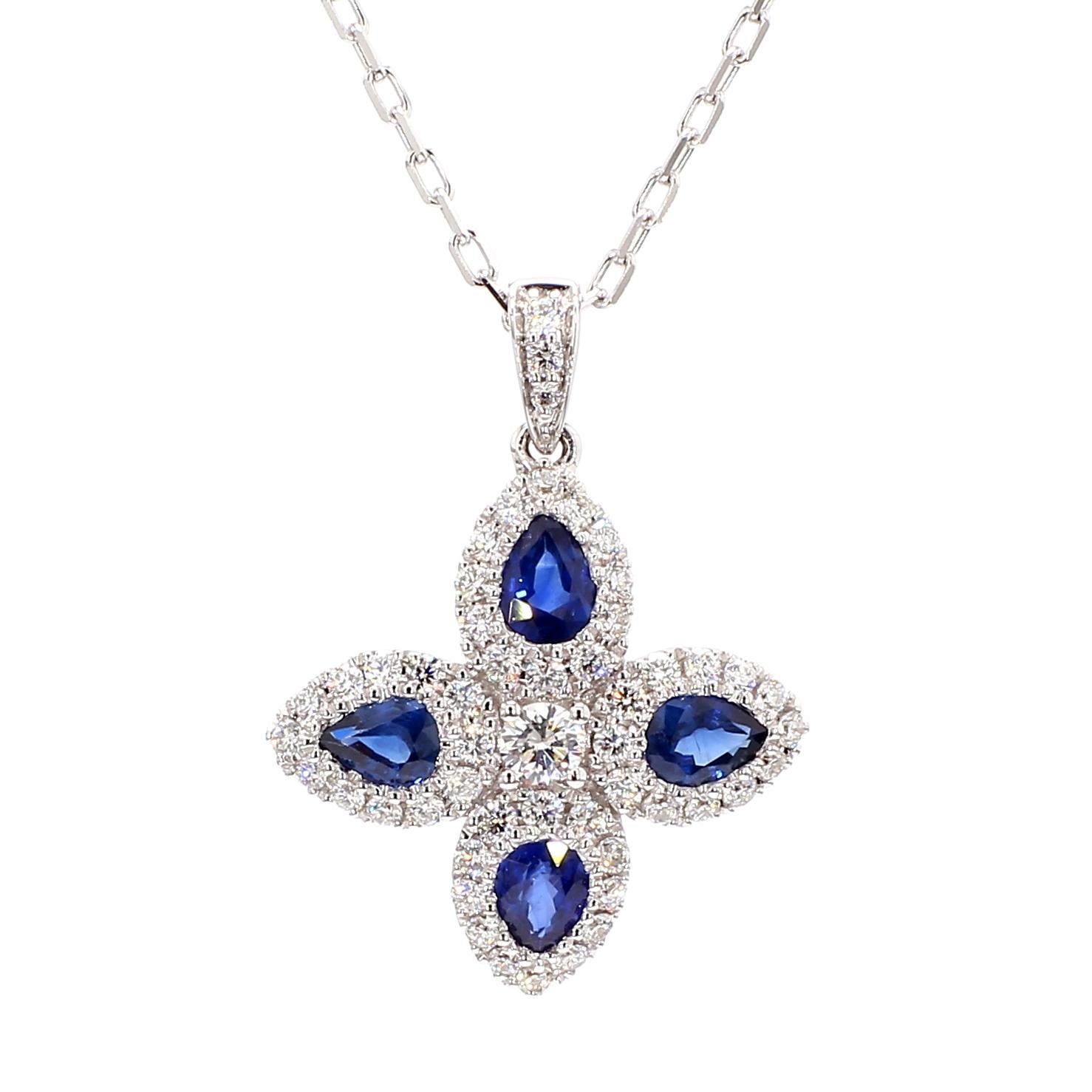Contemporain Pendentif en or de 1.26 carat poids total, avec saphir bleu naturel en poire et diamant blanc en vente