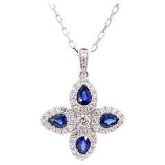 Natürlicher blauer birnenförmiger Saphir und weißer Diamant 1.26 Karat TW Gold-Tropfen-Anhänger