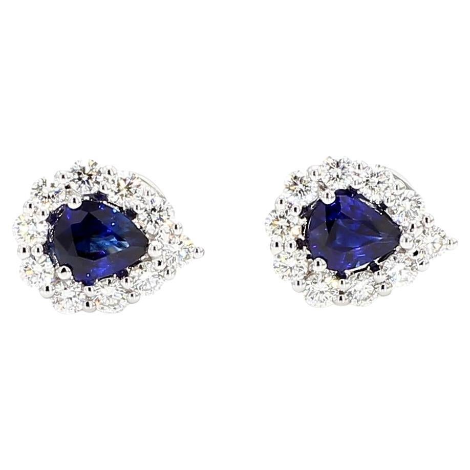 Clous d'oreilles en or de 1.29 carat poids total, saphir bleu poire naturel et diamant blanc