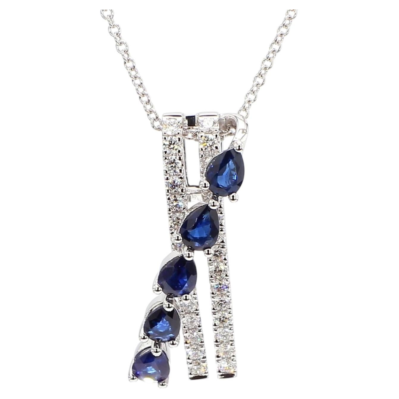 Natural Blue Pear Sapphire and White Diamond 1.33 Carat TW Gold Drop Pendant