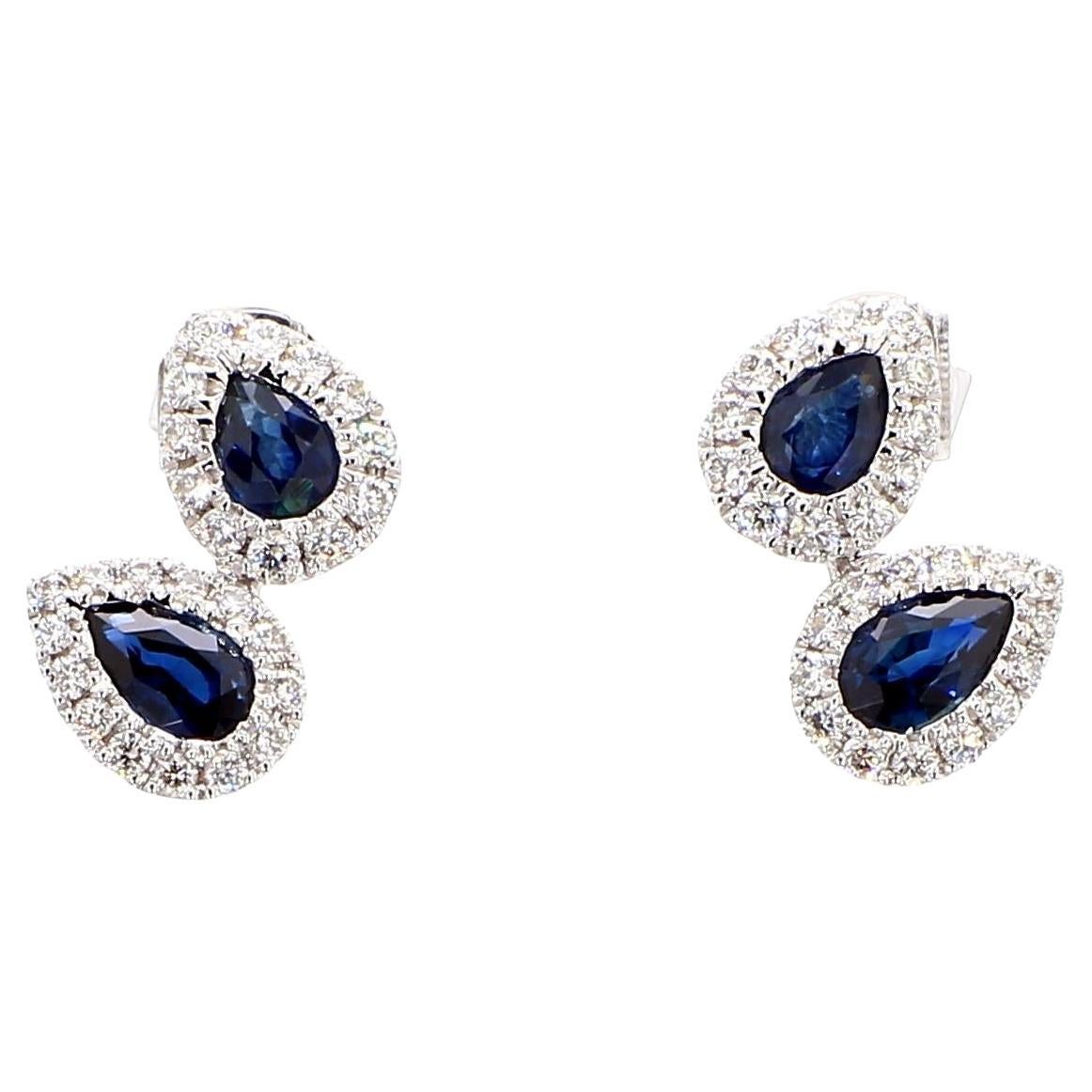 Pendientes de oro con zafiro pera azul natural y diamante blanco de 1,33 quilates TW