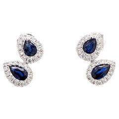 Pendientes de oro con zafiro pera azul natural y diamante blanco de 1,33 quilates TW