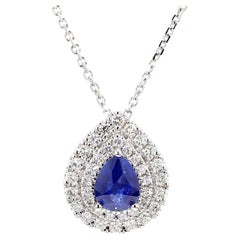 Ciondolo a goccia in oro con zaffiro blu perlato naturale e diamante bianco da 1.40 carati TW