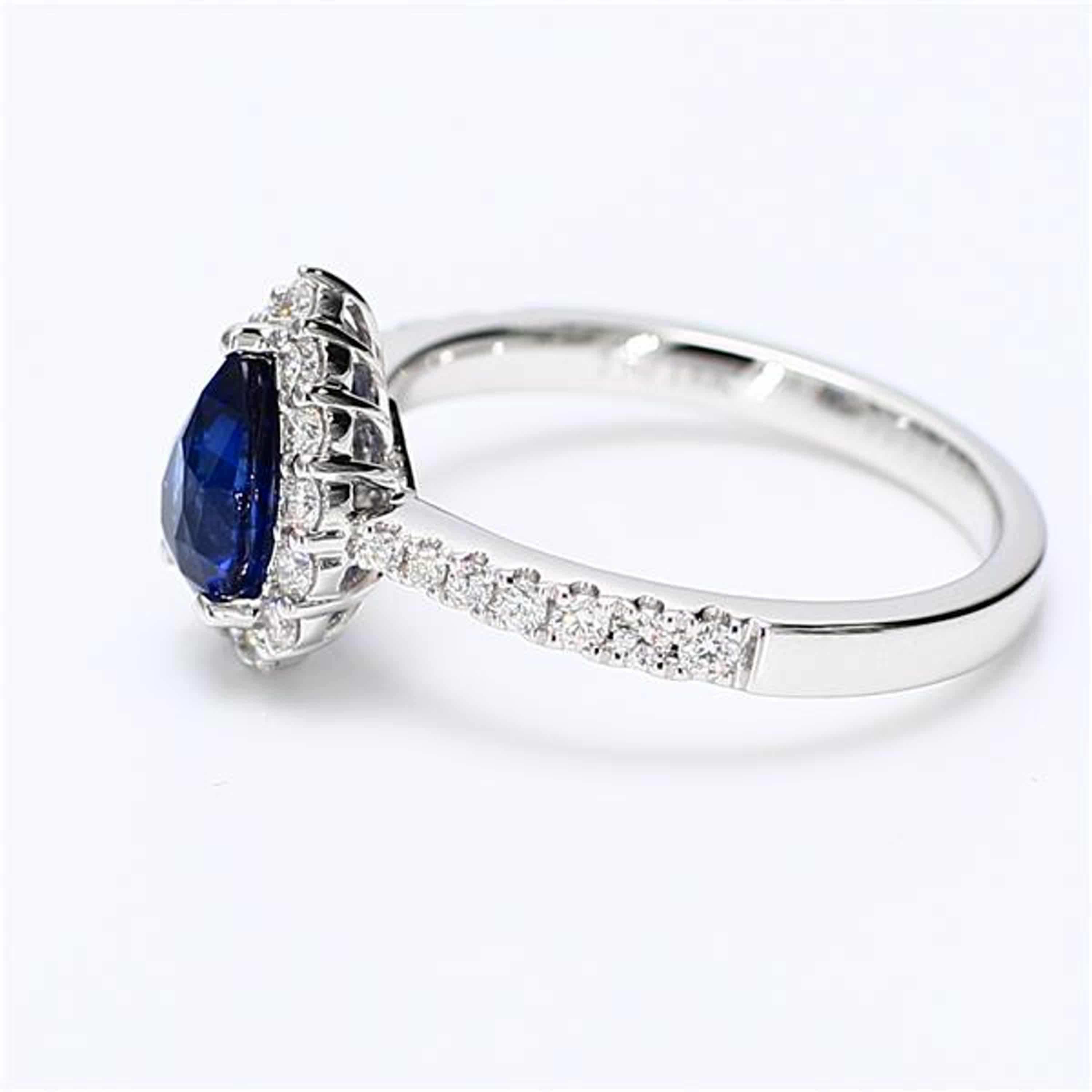 Contemporary Natural Blue Pear Sapphire and White Diamond 1.46 Carat TW Gold Cocktail Ring For Sale