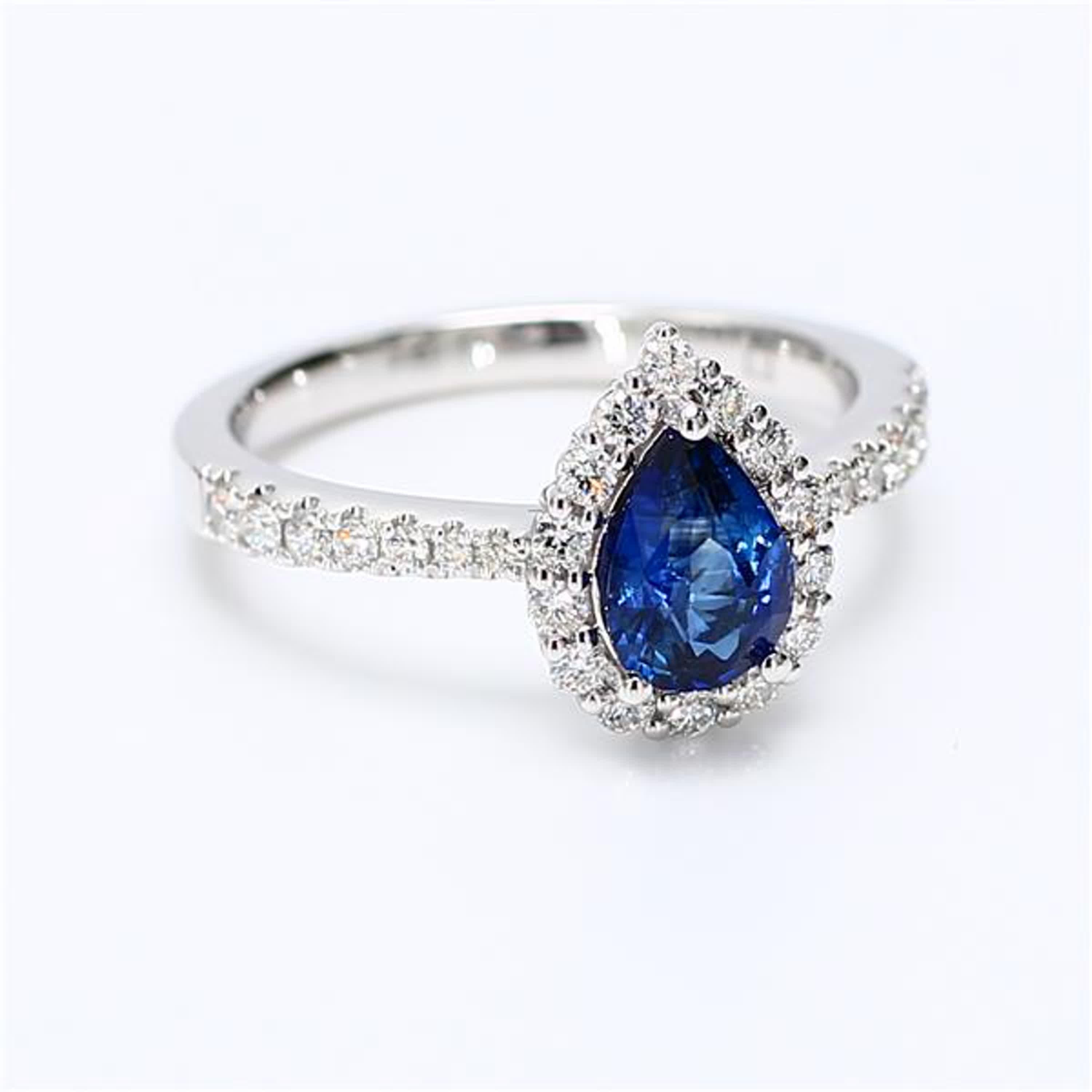 Natural Blue Pear Sapphire and White Diamond 1.46 Carat TW Gold Cocktail Ring For Sale 1