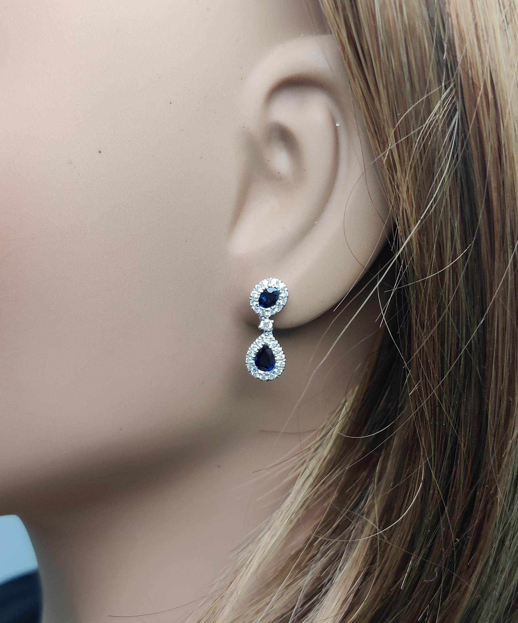 Orecchini a goccia in oro con zaffiro blu naturale e diamante bianco da 1.66 carati TW In condizioni Nuovo in vendita a New York, NY