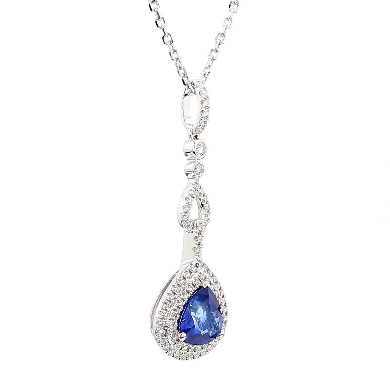 Taglio a goccia Ciondolo a goccia in oro con zaffiro blu perlato naturale e diamante bianco da 1.79 carati TW in vendita
