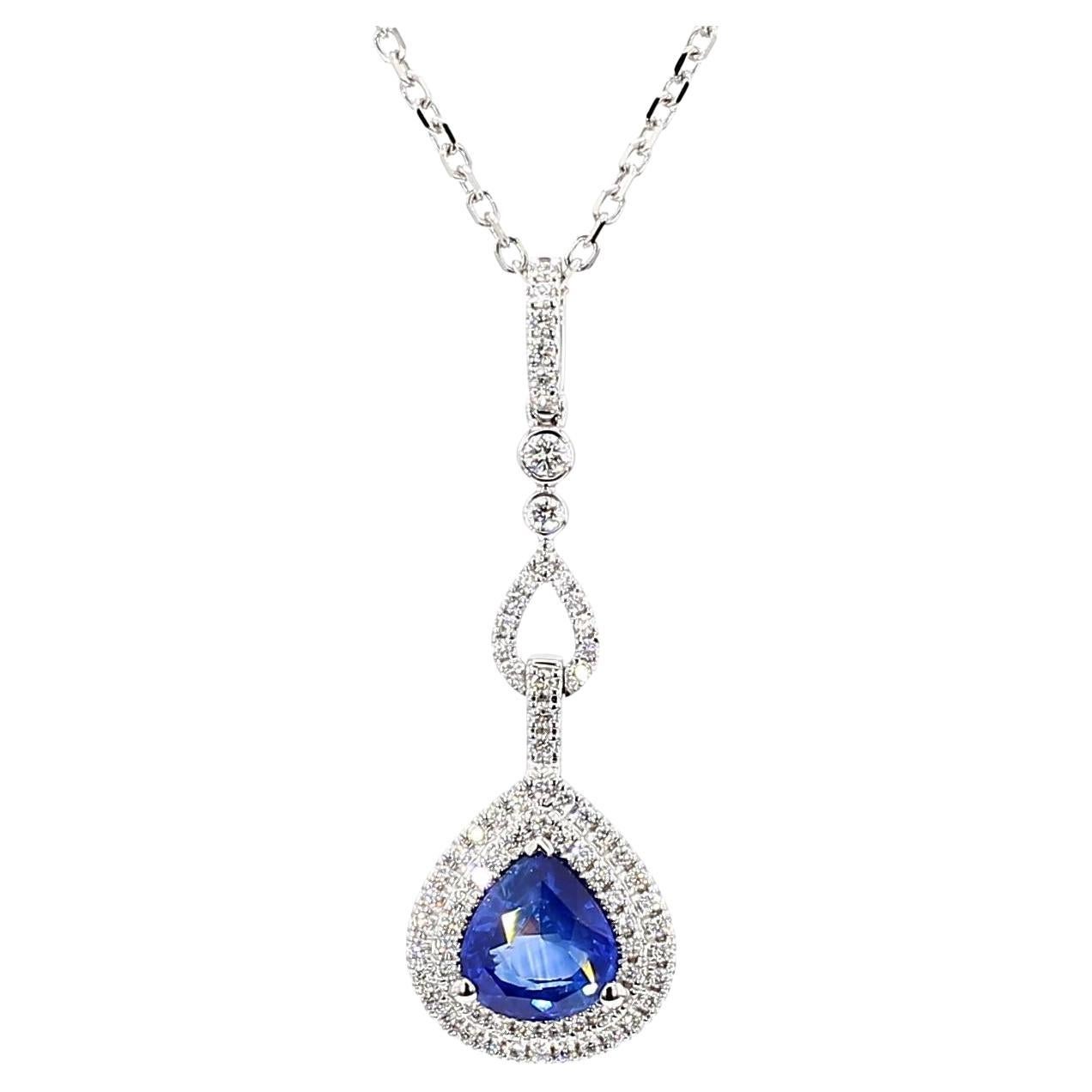 Ciondolo a goccia in oro con zaffiro blu perlato naturale e diamante bianco da 1.79 carati TW
