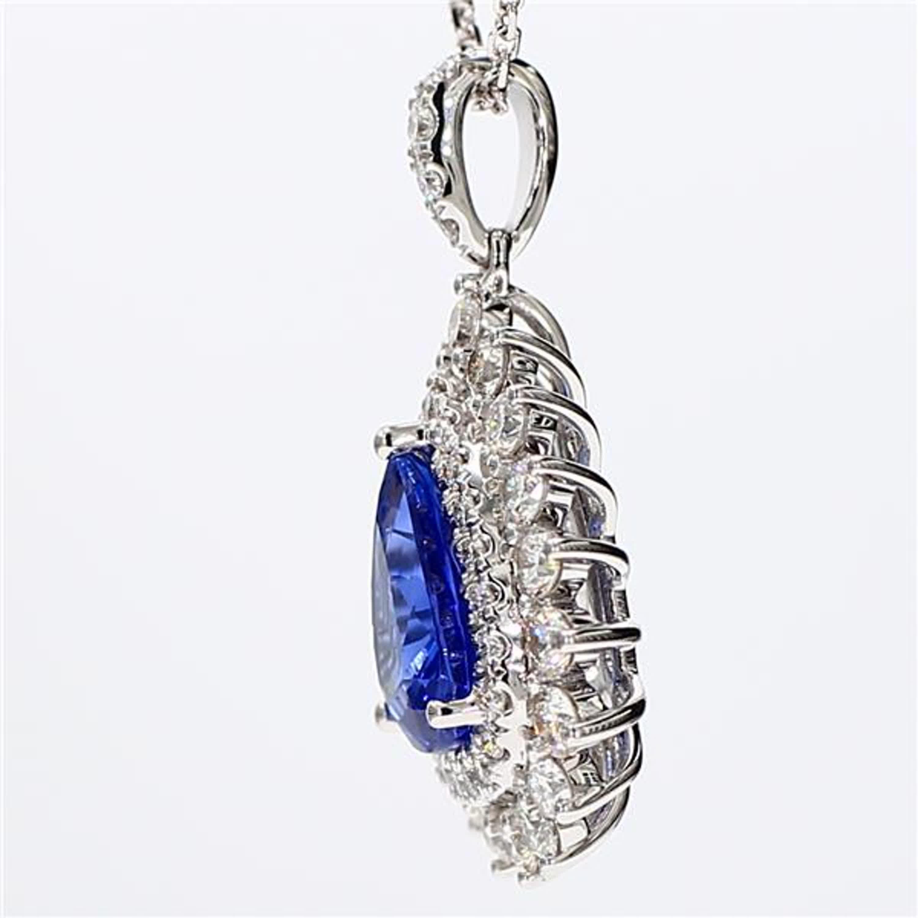 Contemporary Natural Blue Pear Sapphire and White Diamond 2.79 Carat TW White Gold Pendant For Sale