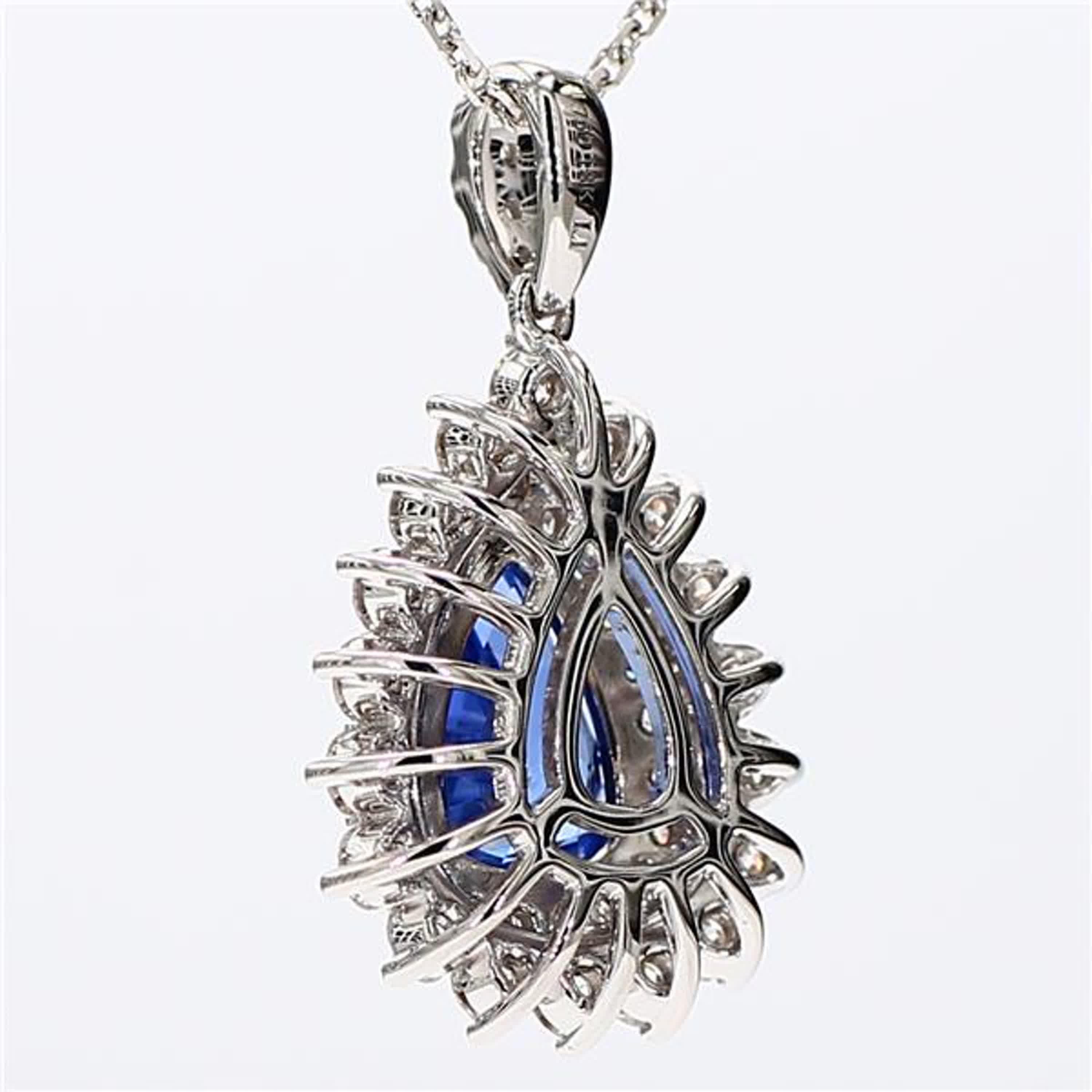 Pear Cut Natural Blue Pear Sapphire and White Diamond 2.79 Carat TW White Gold Pendant For Sale
