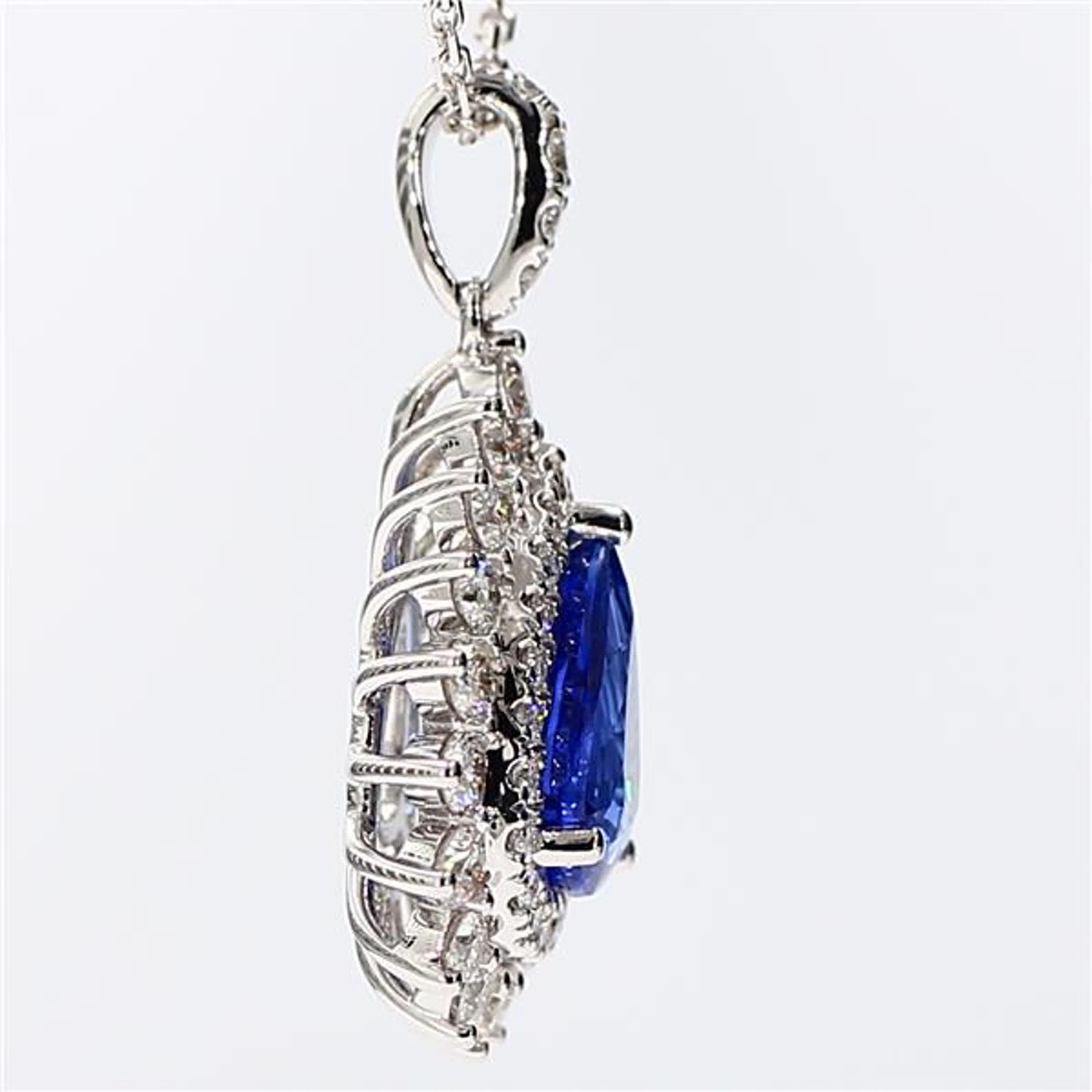 Women's Natural Blue Pear Sapphire and White Diamond 2.79 Carat TW White Gold Pendant For Sale