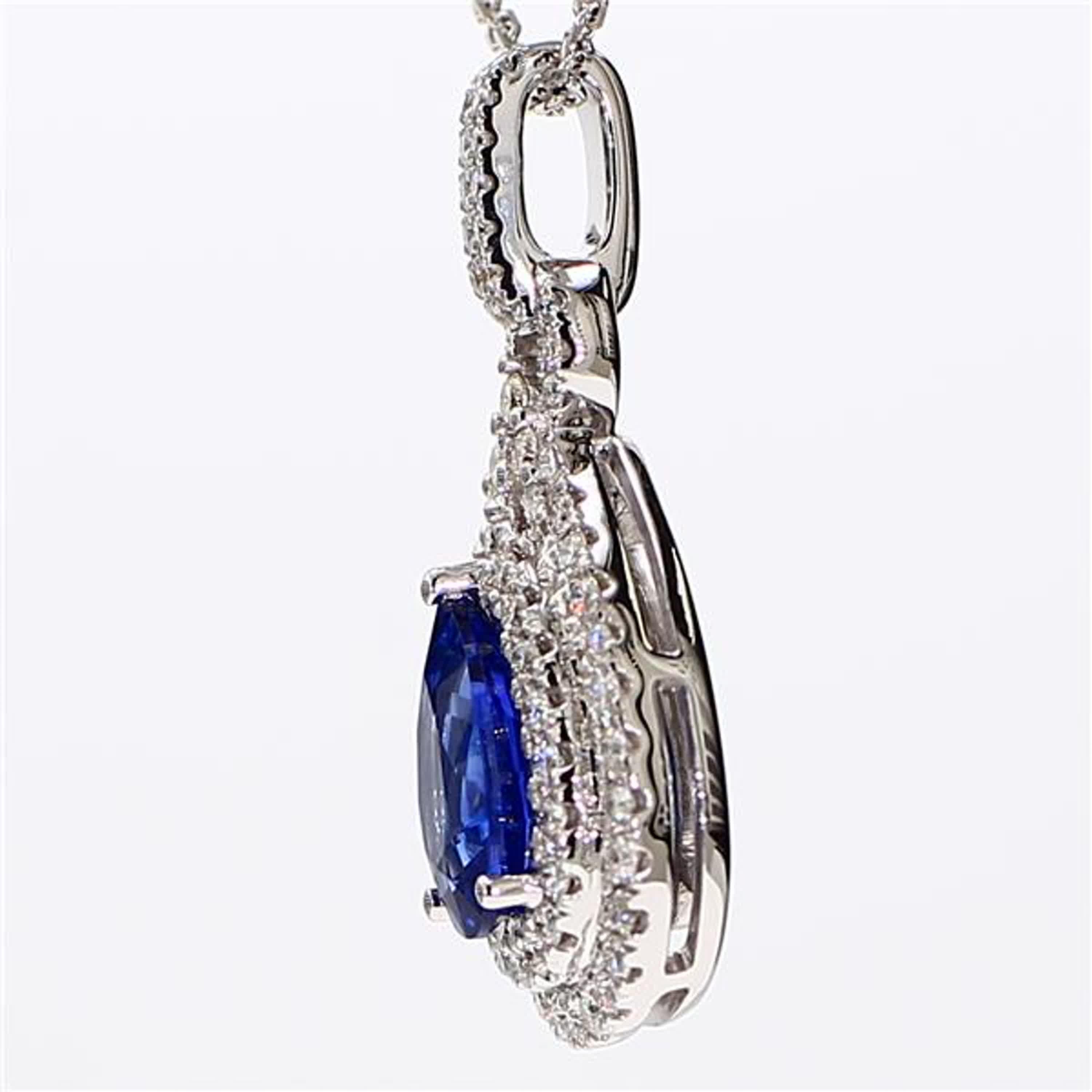 Contemporary Natural Blue Pear Sapphire and White Diamond 1.87 Carat TW White Gold Pendant For Sale