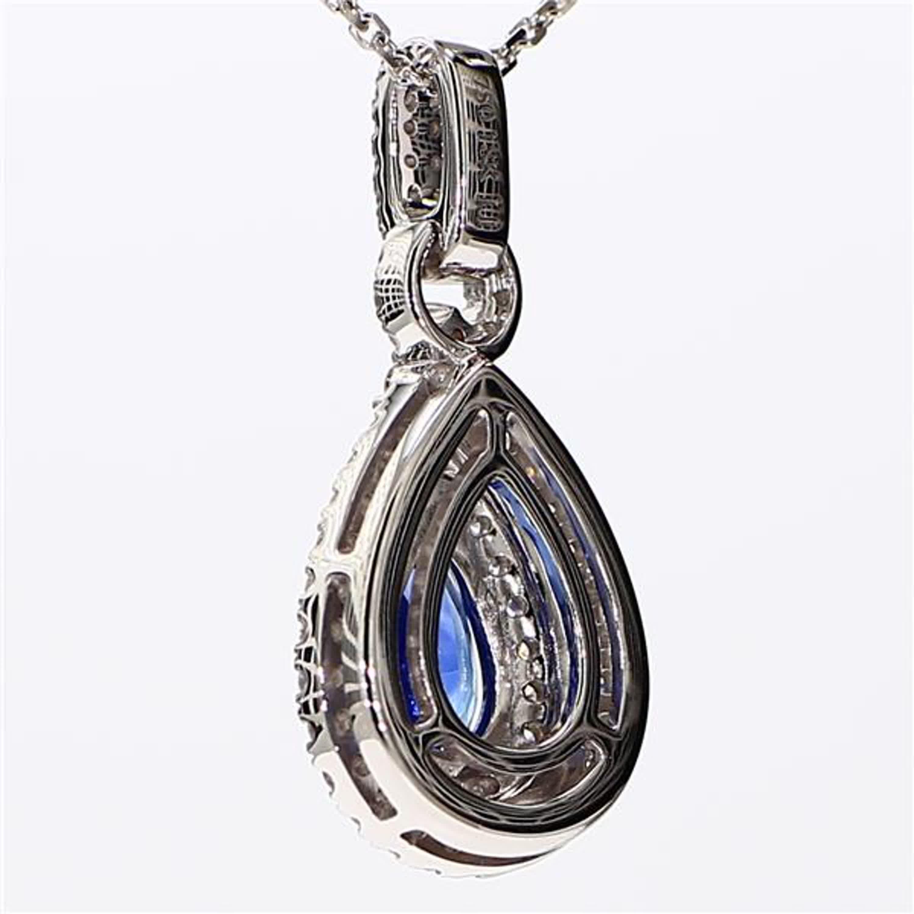 Pear Cut Natural Blue Pear Sapphire and White Diamond 1.87 Carat TW White Gold Pendant For Sale