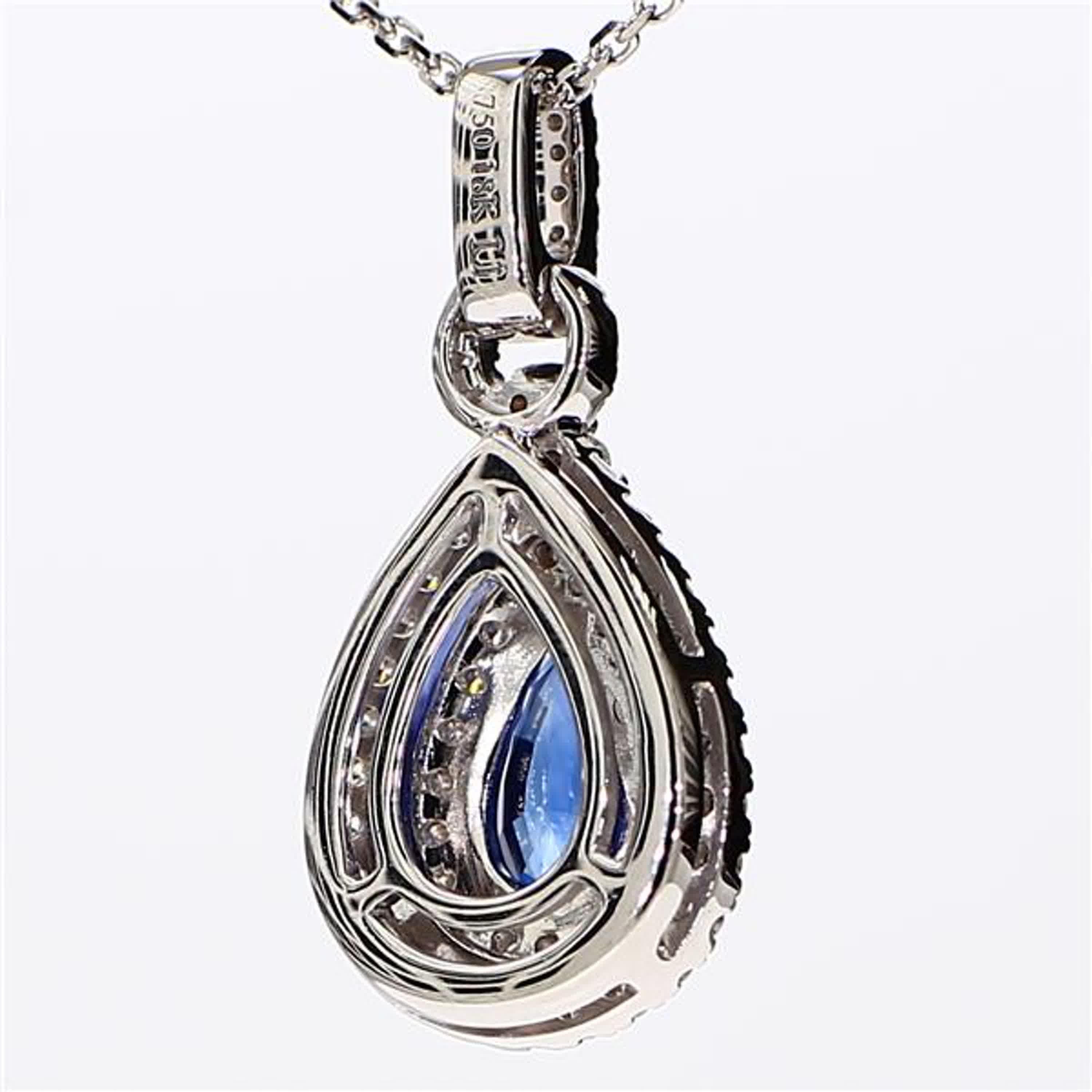 Natural Blue Pear Sapphire and White Diamond 1.87 Carat TW White Gold Pendant In New Condition For Sale In New York, NY