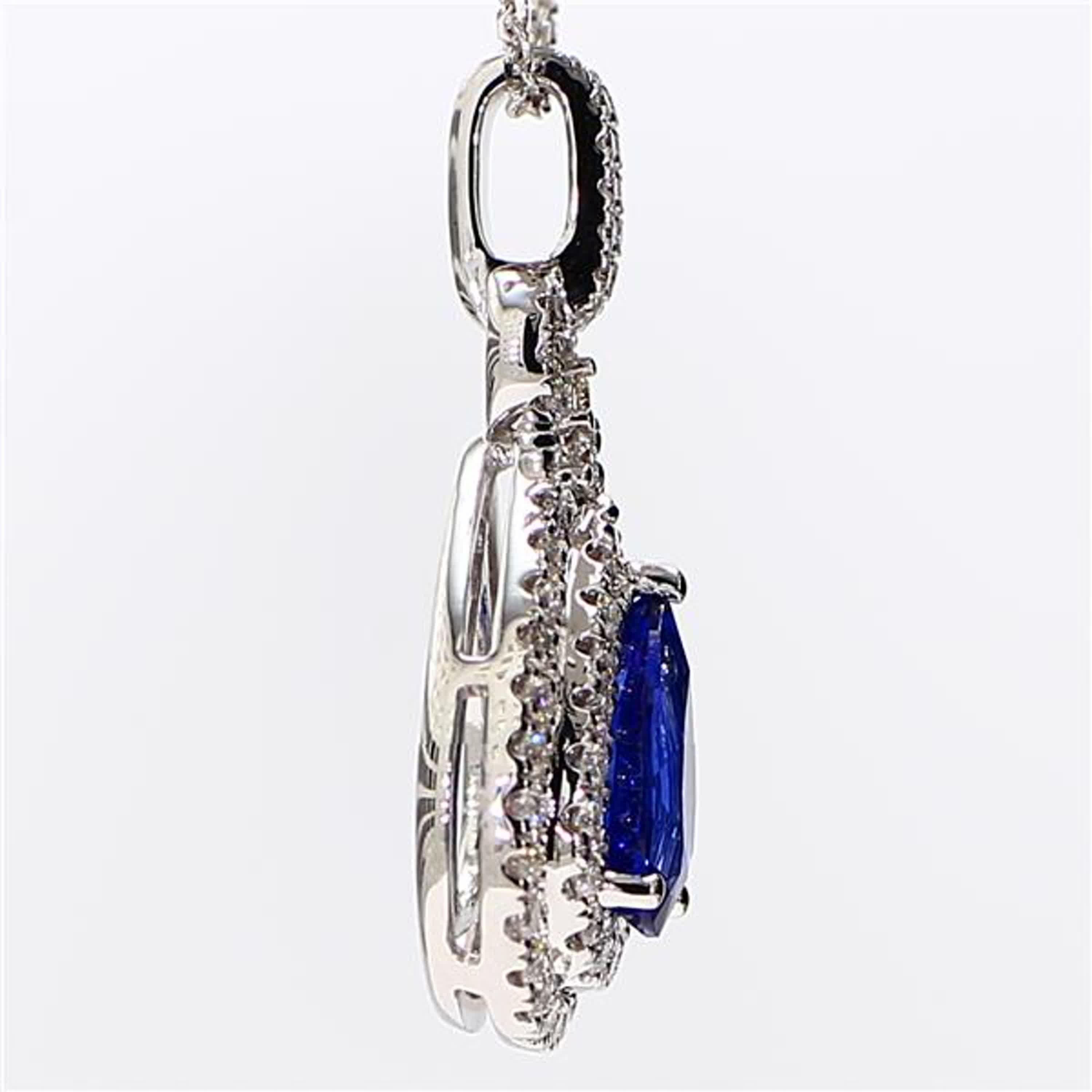 Women's Natural Blue Pear Sapphire and White Diamond 1.87 Carat TW White Gold Pendant For Sale
