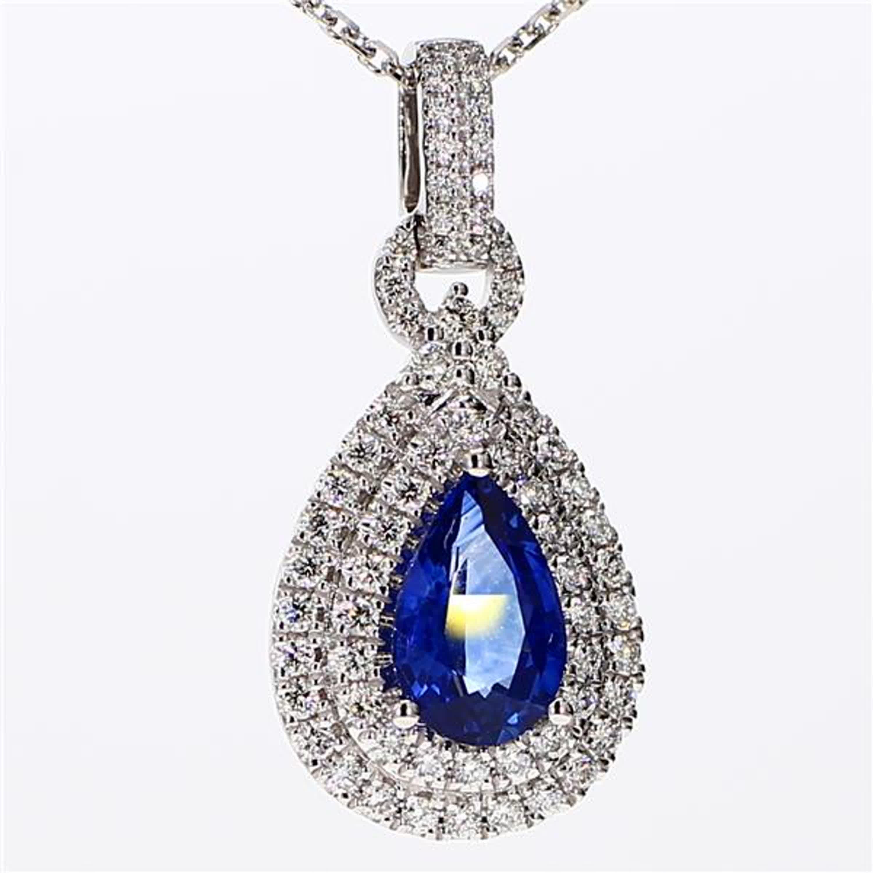 Natural Blue Pear Sapphire and White Diamond 1.87 Carat TW White Gold Pendant For Sale 1