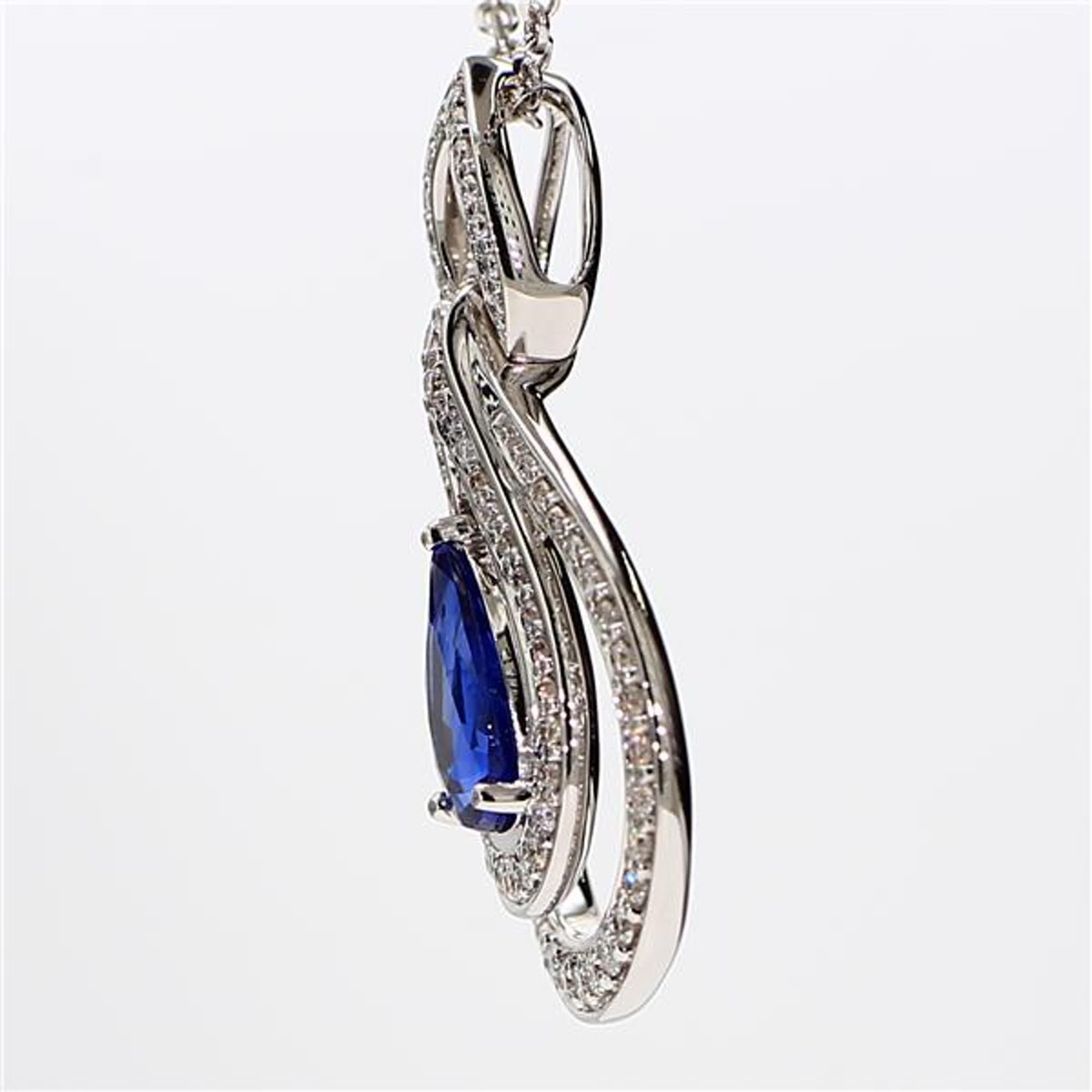 Contemporary Natural Blue Pear Sapphire and White Diamond 1.88 Carat TW White Gold Pendant For Sale