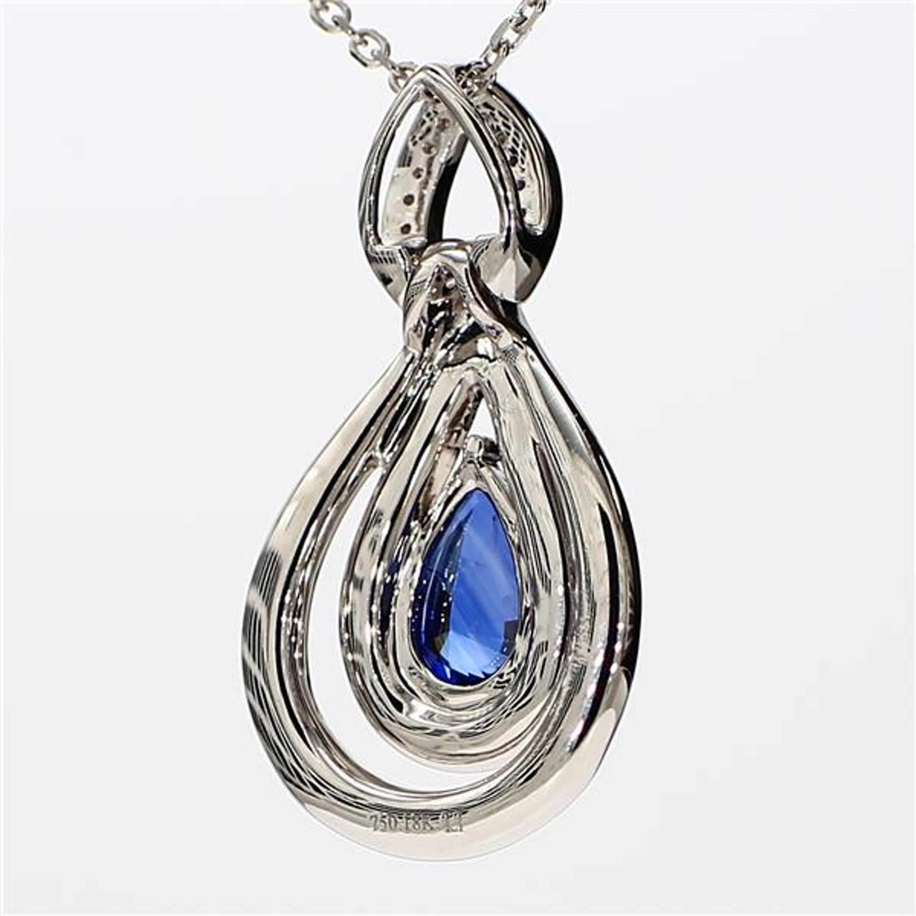 Pear Cut Natural Blue Pear Sapphire and White Diamond 1.88 Carat TW White Gold Pendant For Sale