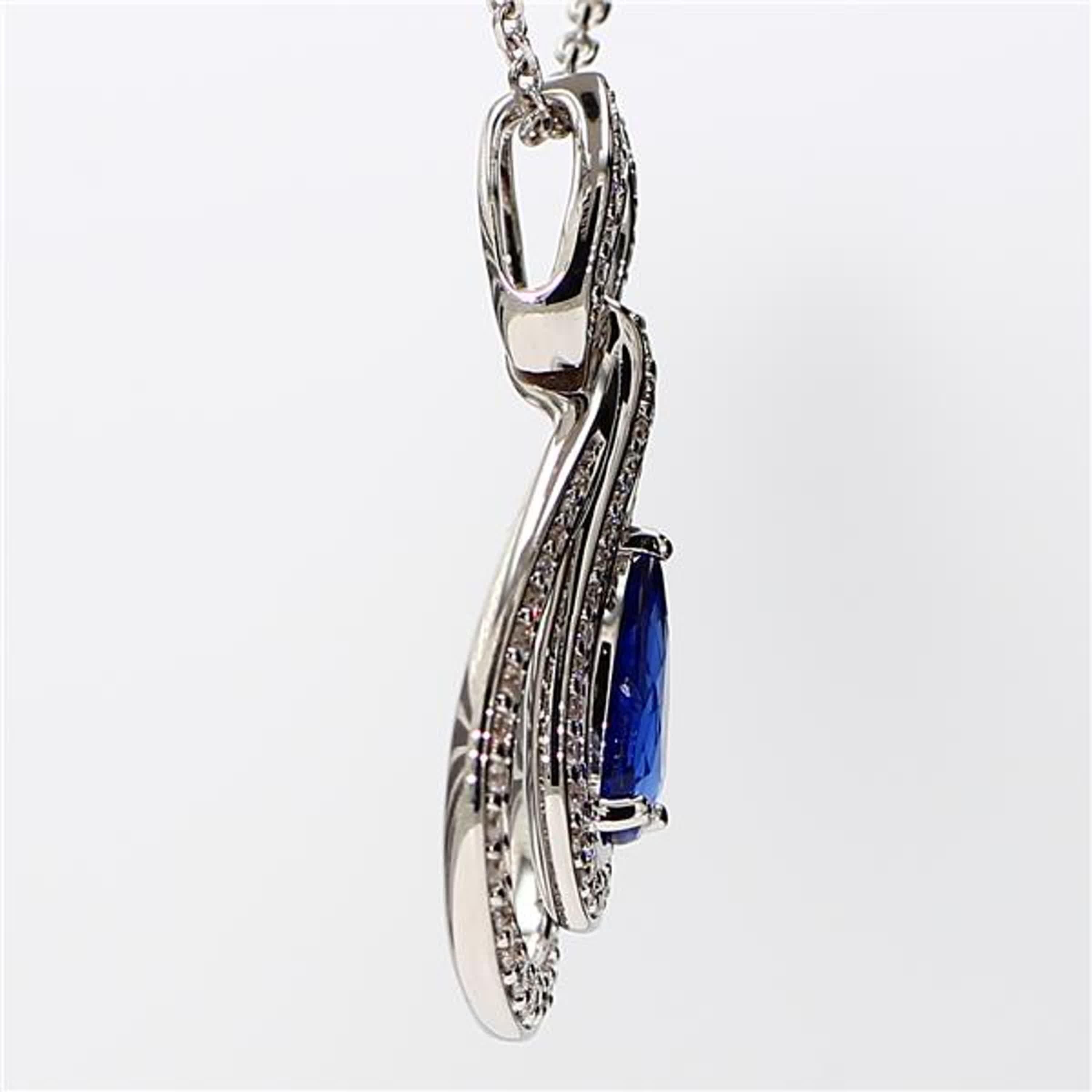 Natural Blue Pear Sapphire and White Diamond 1.88 Carat TW White Gold Pendant In New Condition For Sale In New York, NY