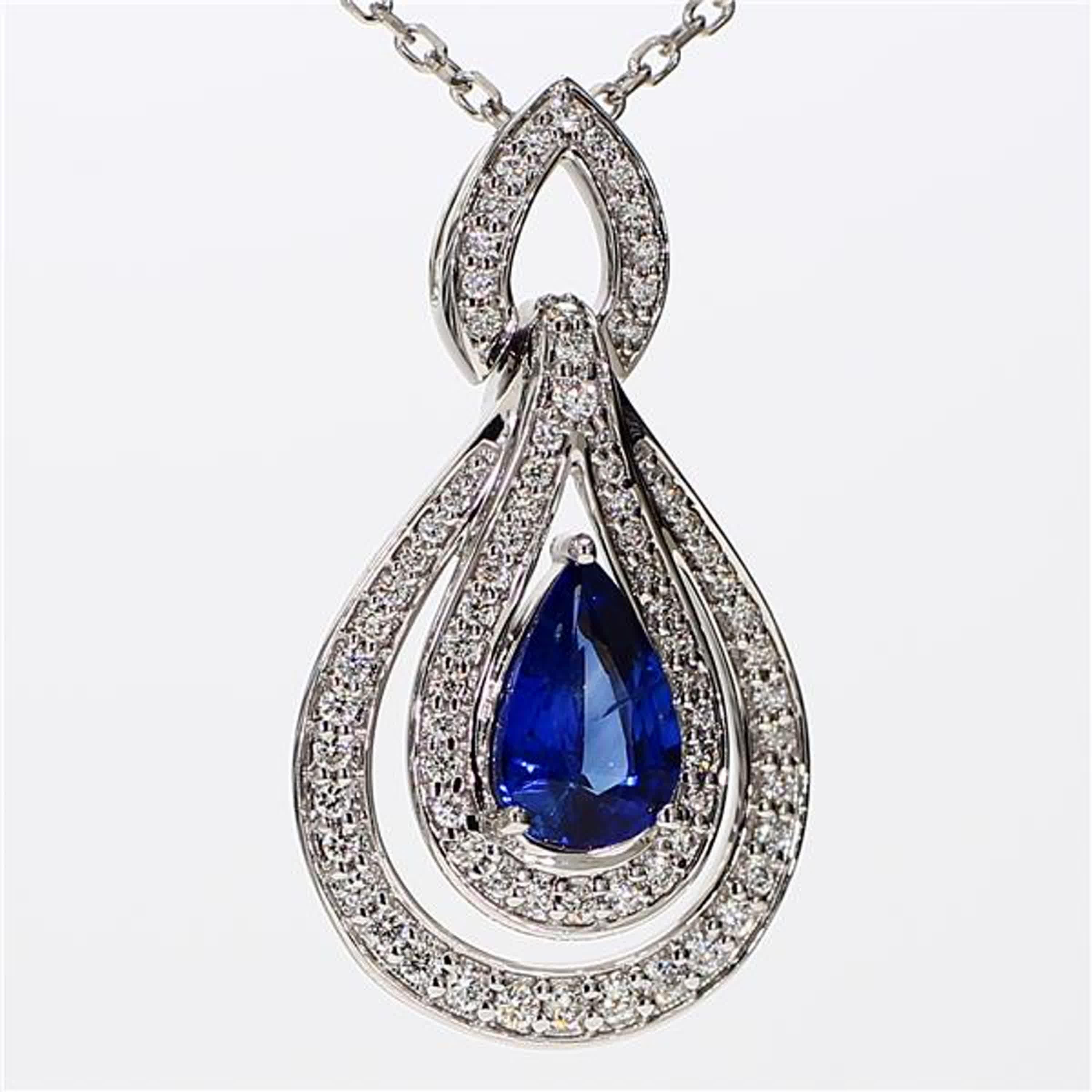 Women's Natural Blue Pear Sapphire and White Diamond 1.88 Carat TW White Gold Pendant For Sale