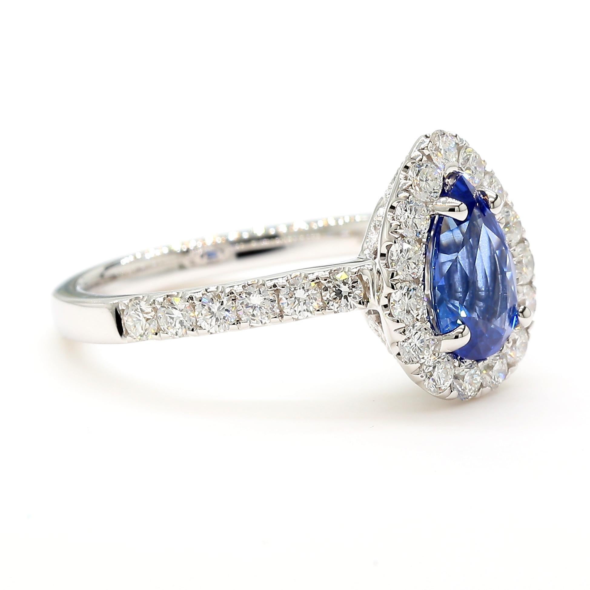 Pear Cut Natural Blue Pear Sapphire and White Diamond 1.92 Carat TW Gold Cocktail Ring For Sale