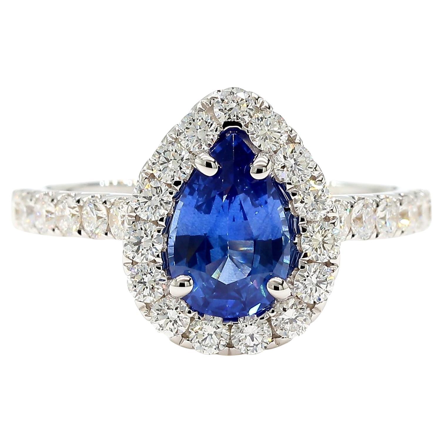 Natural Blue Pear Sapphire and White Diamond 1.92 Carat TW Gold Cocktail Ring