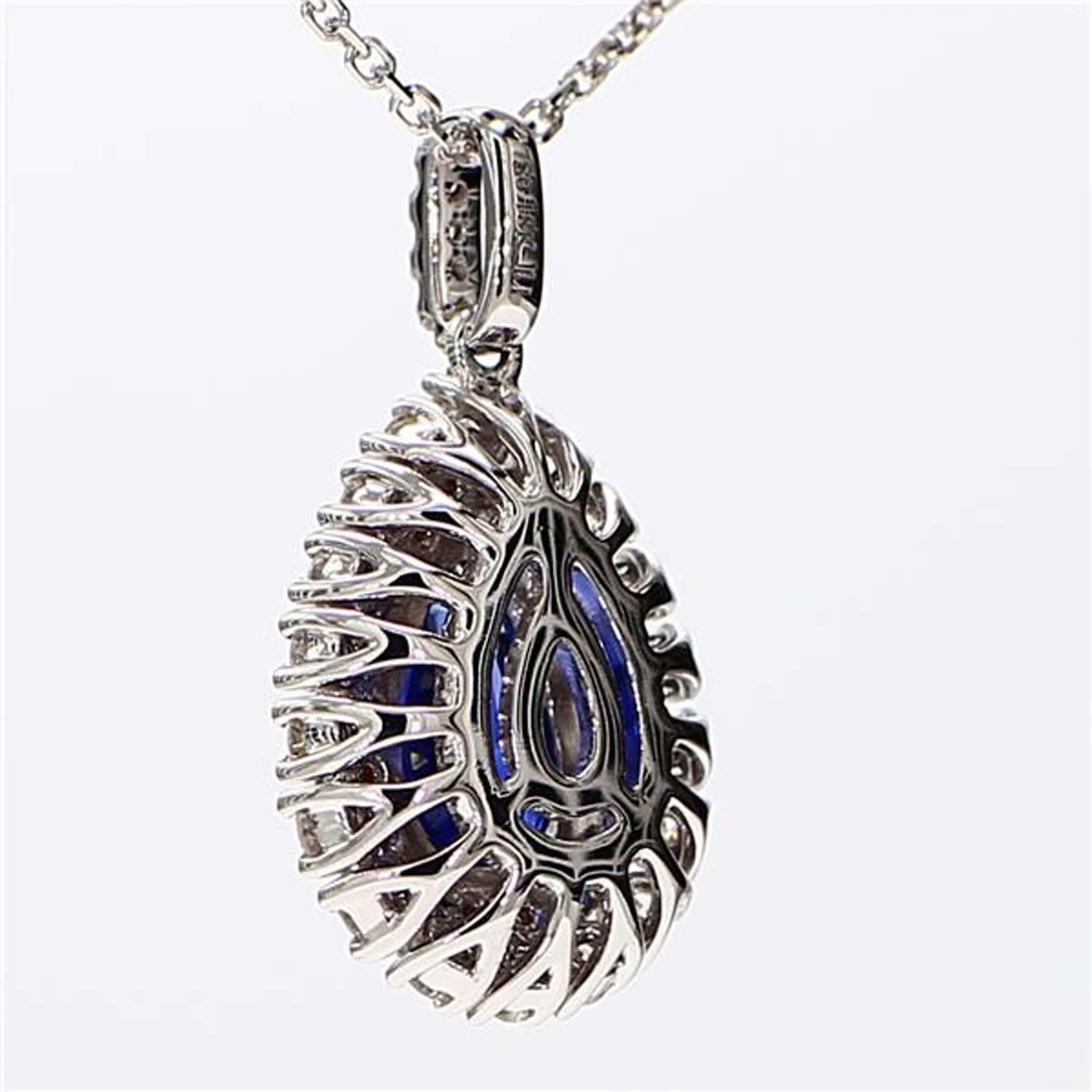 Pear Cut Natural Blue Pear Sapphire and White Diamond 2.01 Carat Tw White Gold Pendant