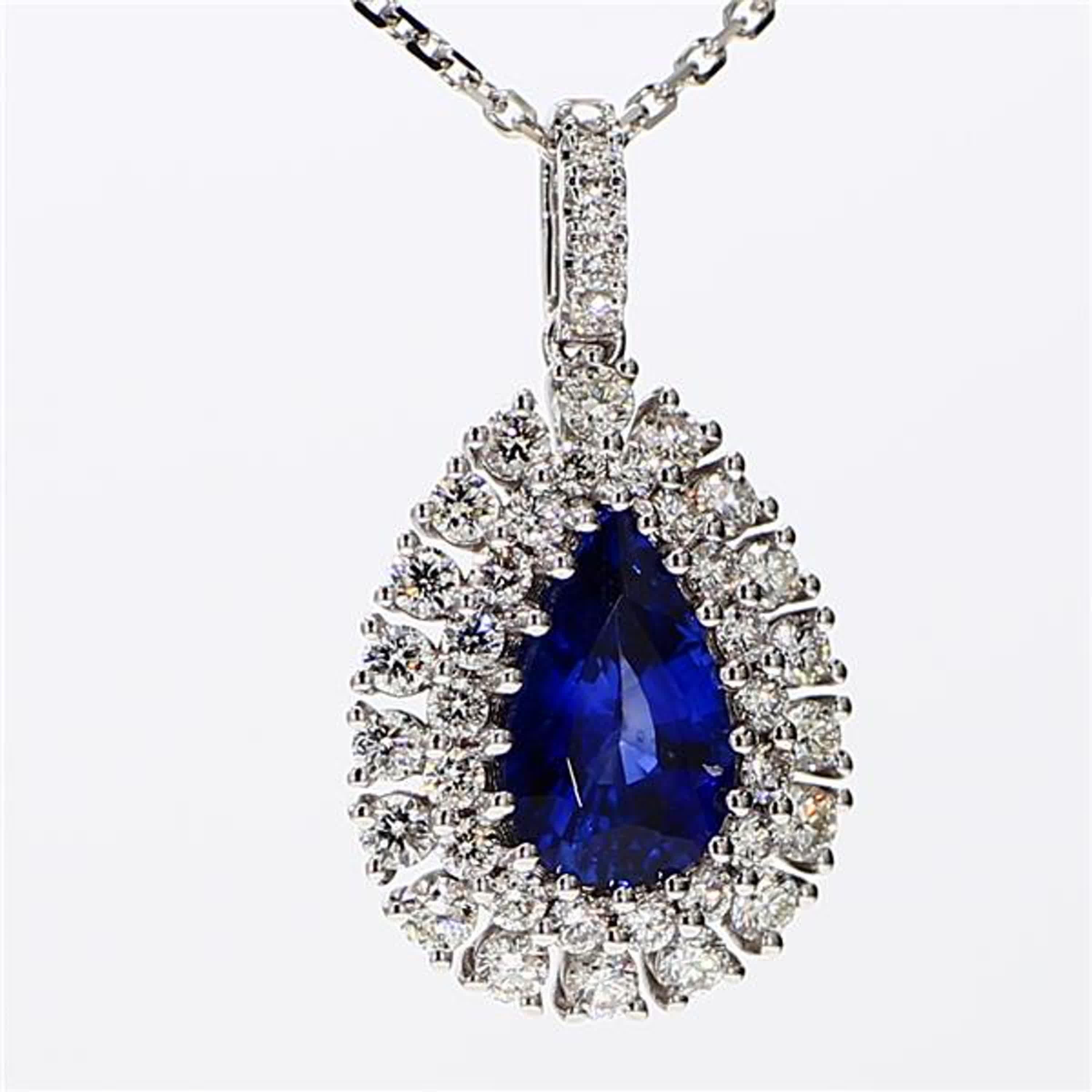 Women's Natural Blue Pear Sapphire and White Diamond 2.01 Carat Tw White Gold Pendant