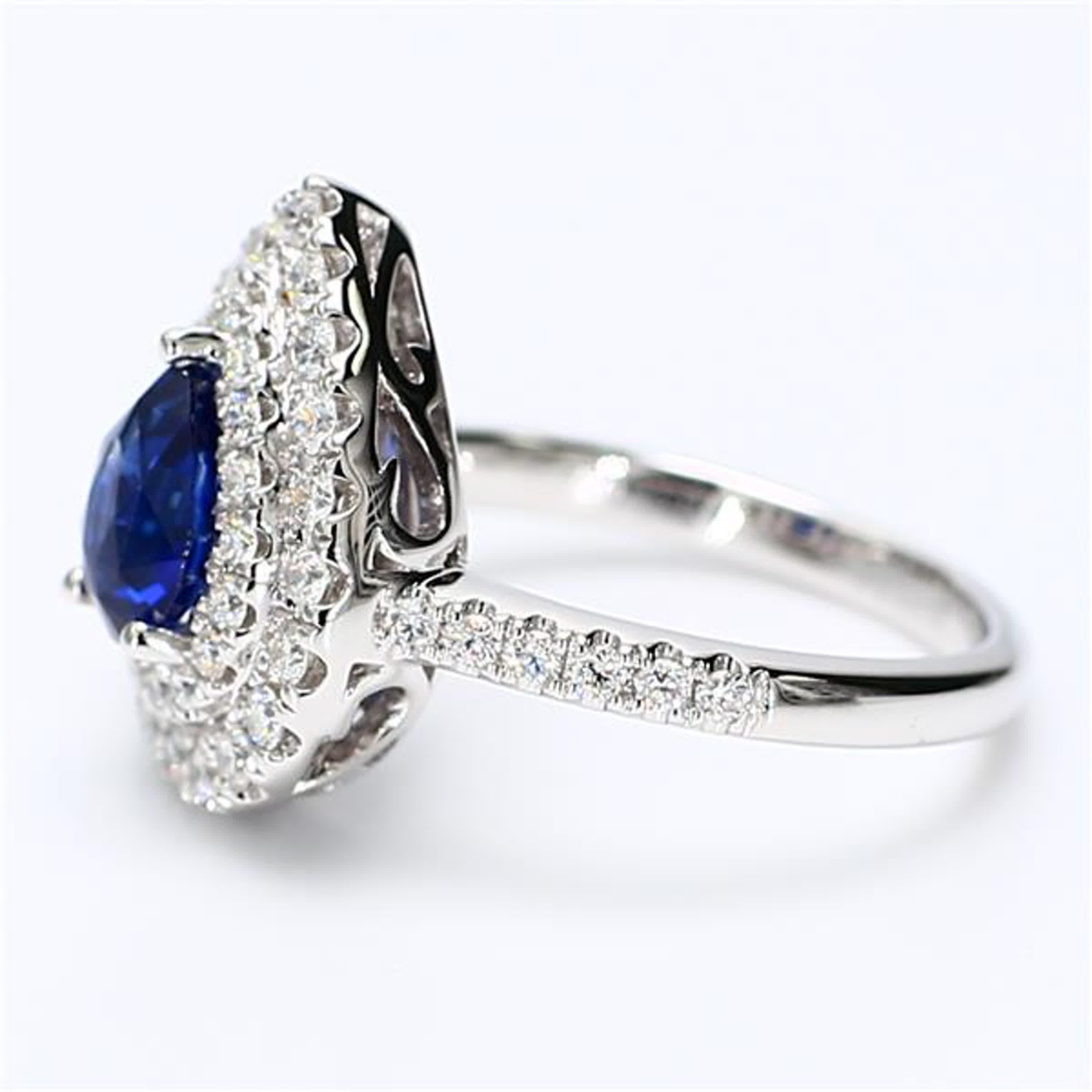 Contemporary Natural Blue Pear Sapphire and White Diamond 2.05 Carat TW Gold Cocktail Ring For Sale