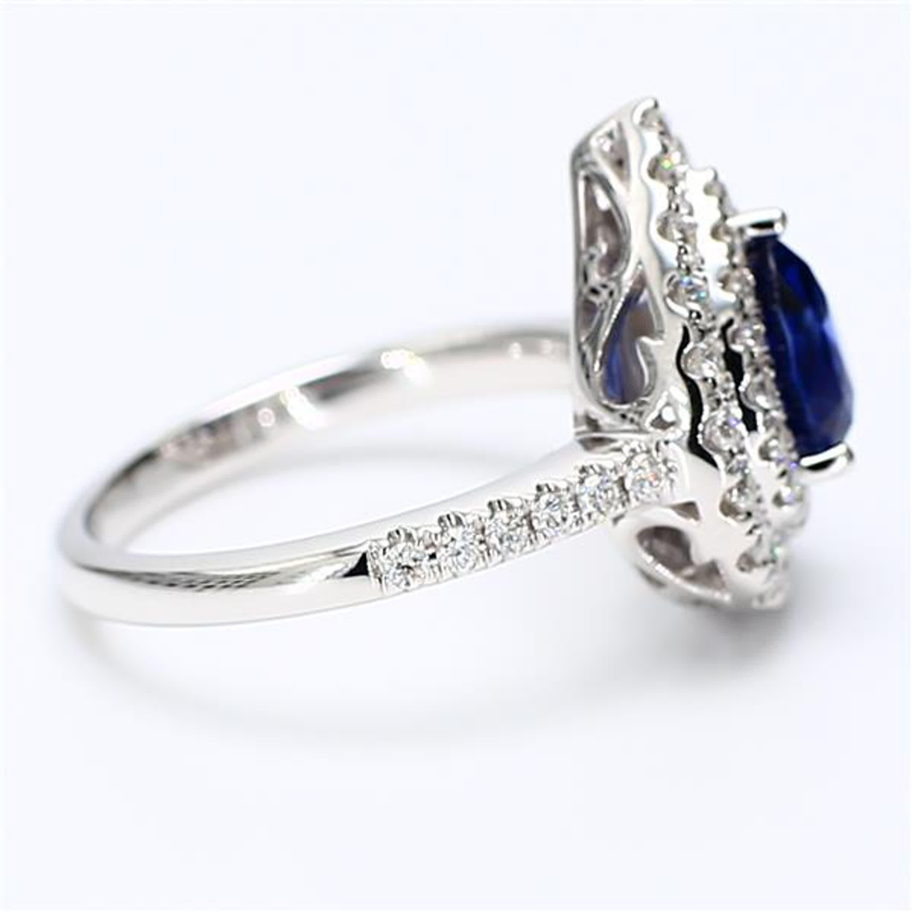 Women's Natural Blue Pear Sapphire and White Diamond 2.05 Carat TW Gold Cocktail Ring For Sale