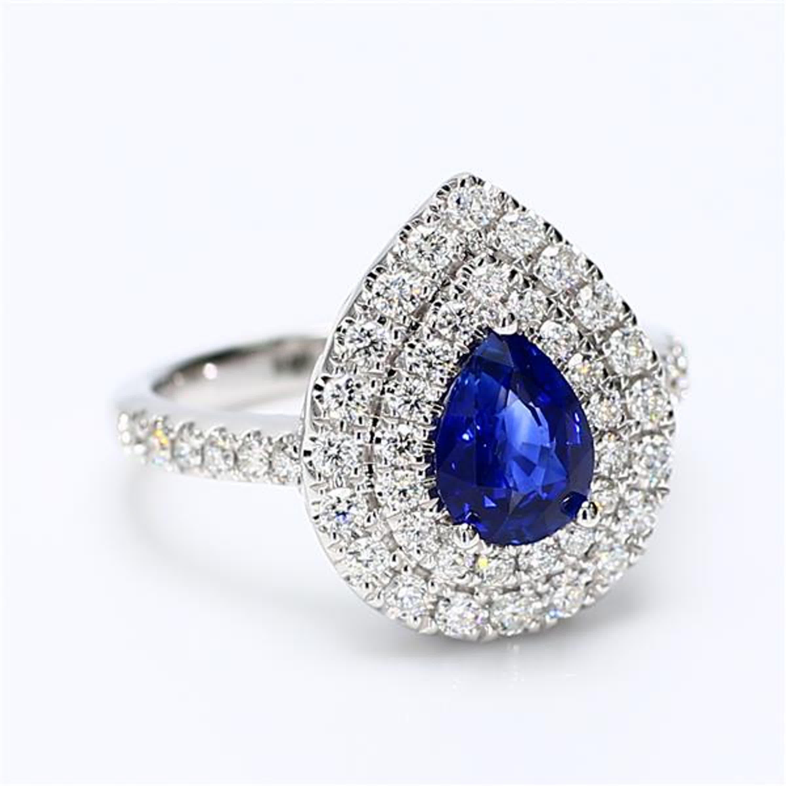 Natural Blue Pear Sapphire and White Diamond 2.05 Carat TW Gold Cocktail Ring For Sale 1