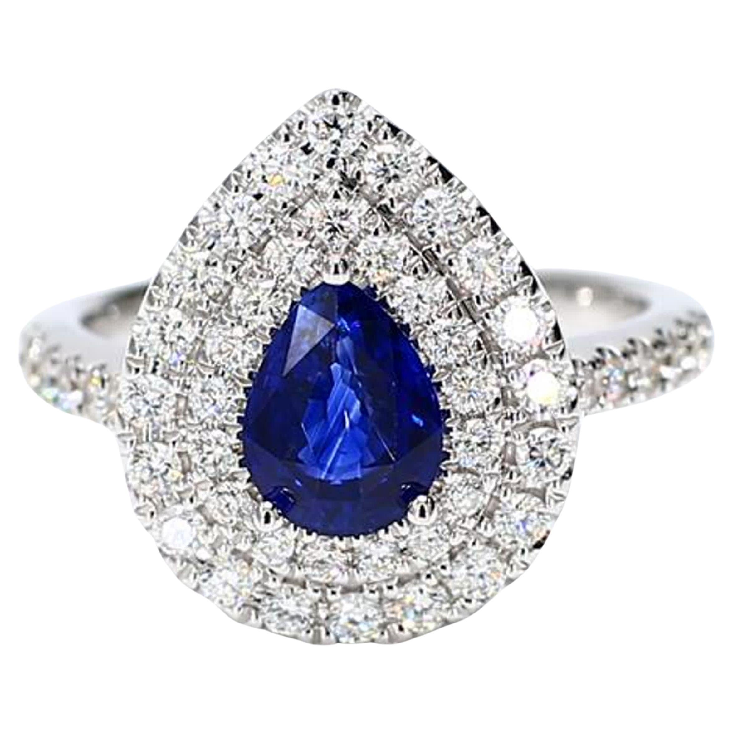 Natürlicher blauer birnenförmiger Saphir und weißer Diamant 2,05 Karat TW Gold Cocktail-Ring