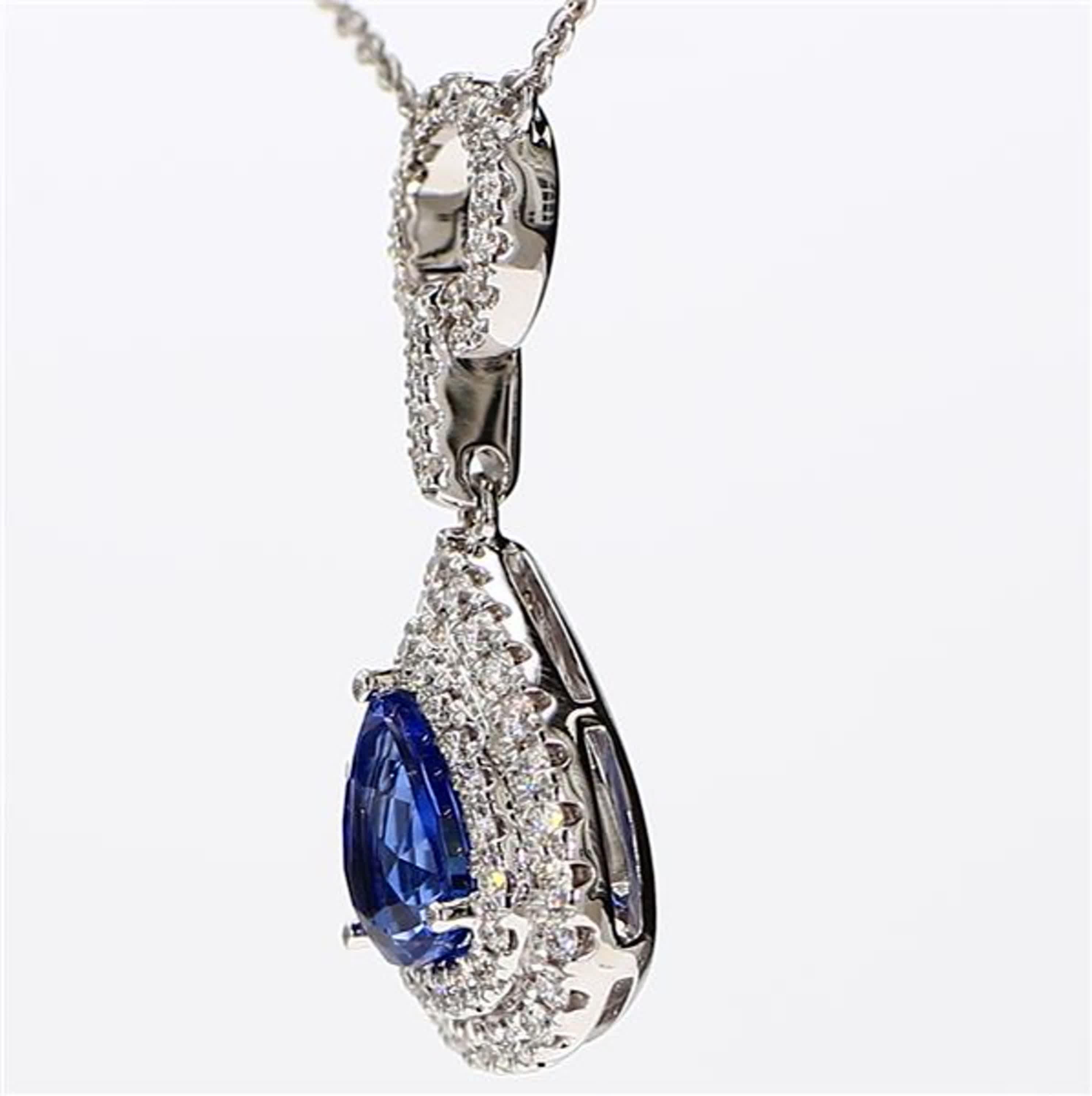 Contemporary Natural Blue Pear Sapphire and White Diamond 2.08 Carat TW White Gold Pendant