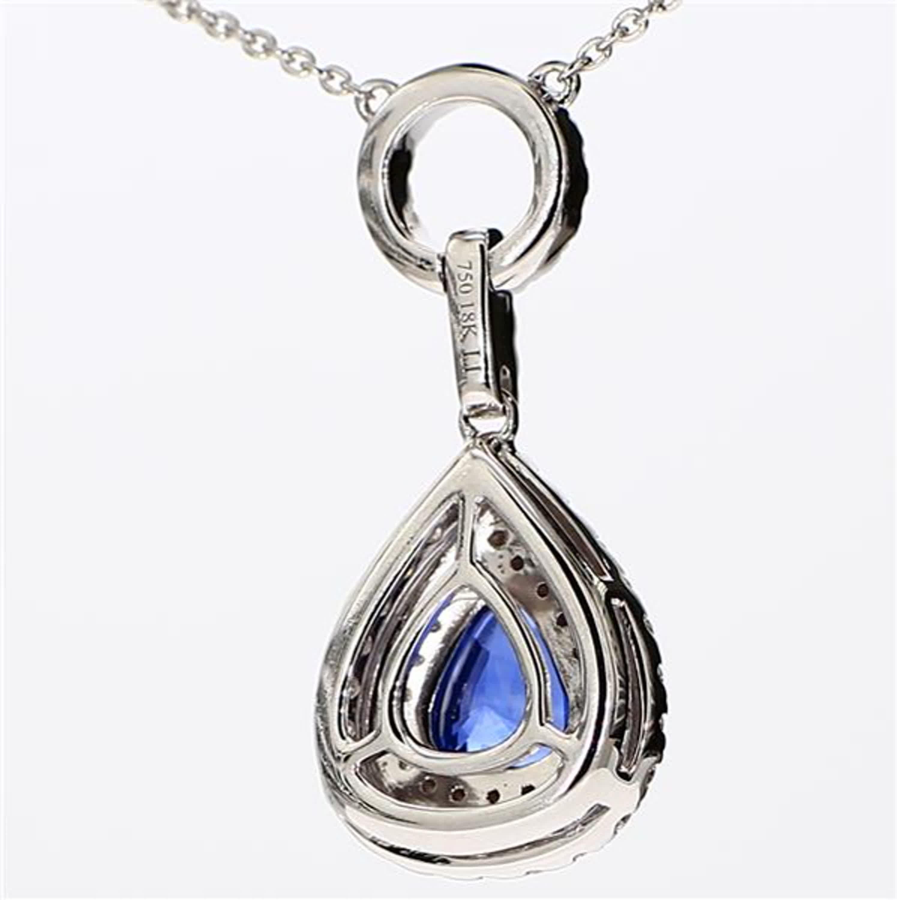 Natural Blue Pear Sapphire and White Diamond 2.08 Carat TW White Gold Pendant In New Condition In New York, NY