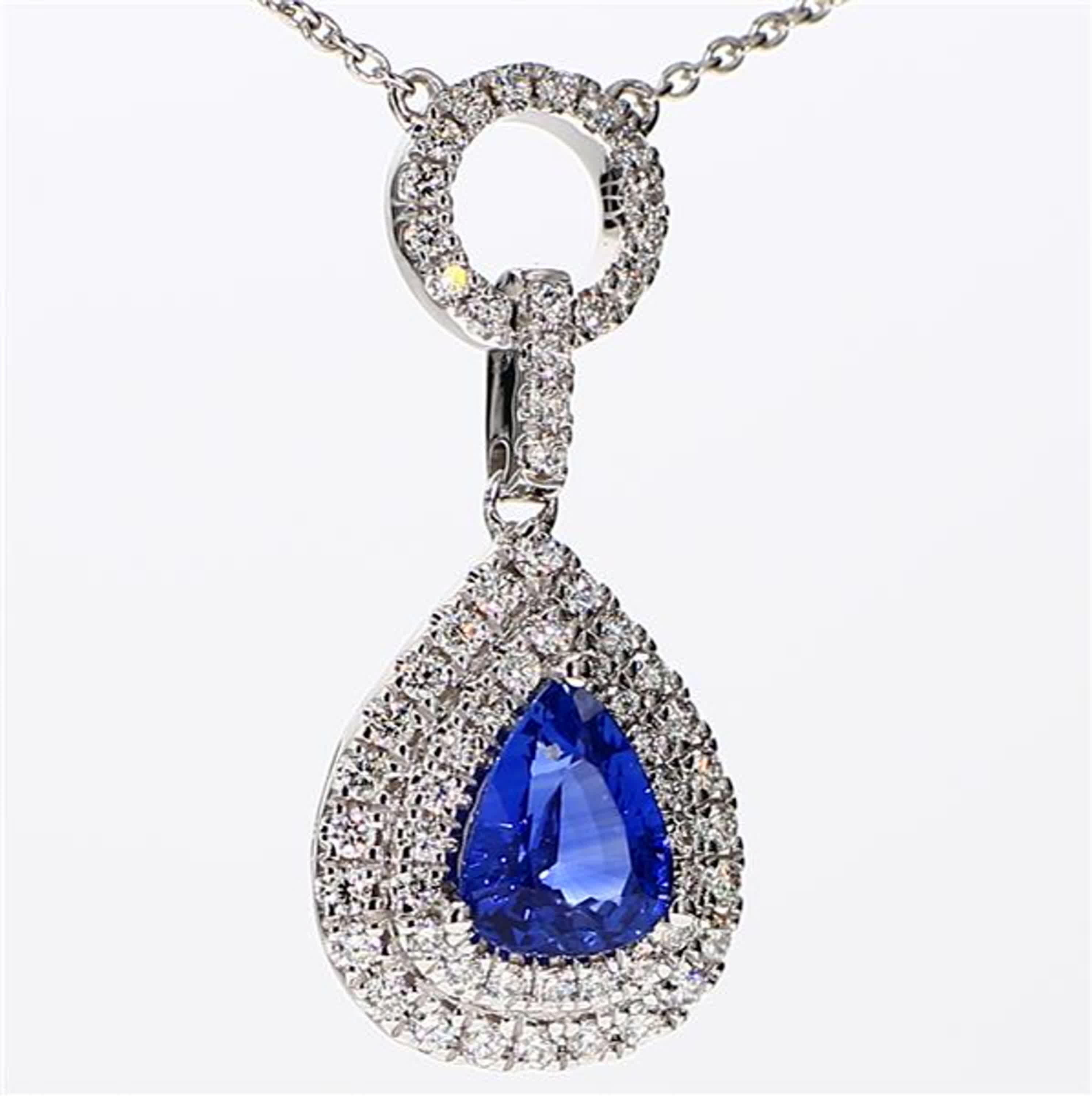 Natural Blue Pear Sapphire and White Diamond 2.08 Carat TW White Gold Pendant 1