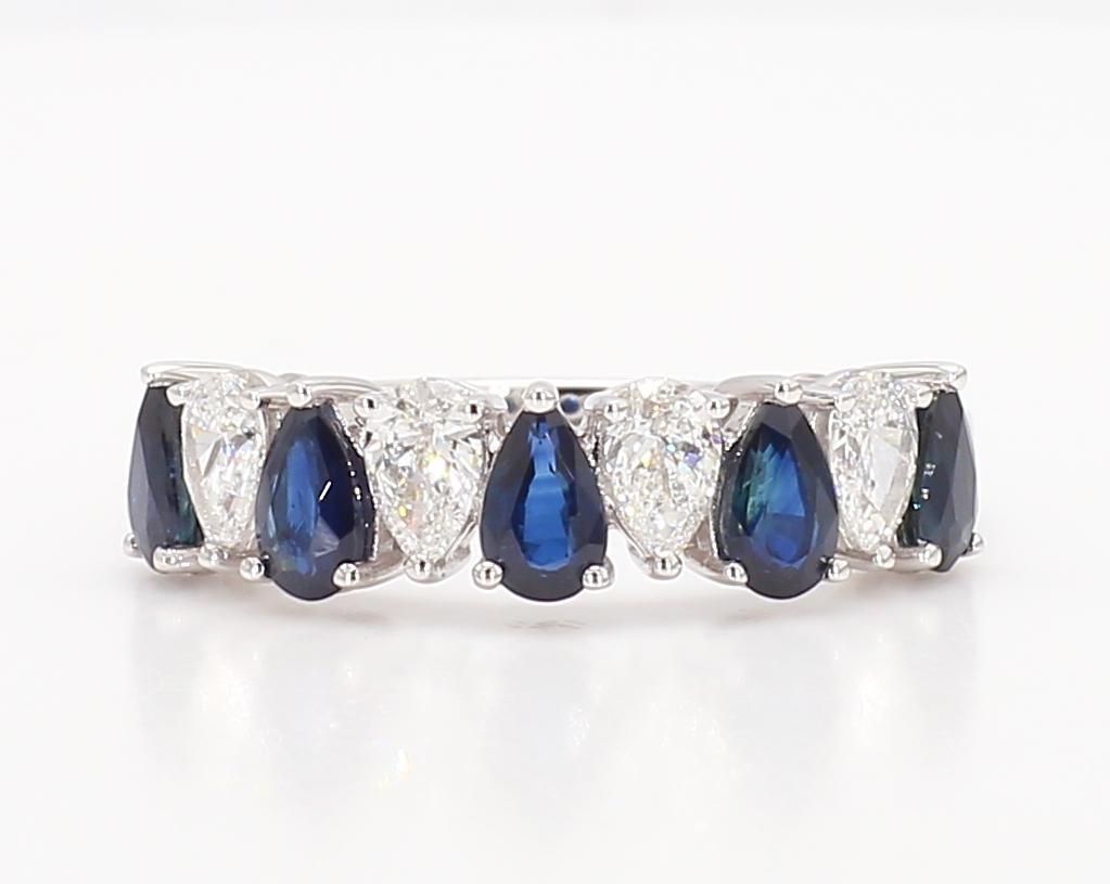 Contemporary Natural Blue Pear Sapphire and White Diamond 2.14 Carat TW Gold Cocktail Band For Sale