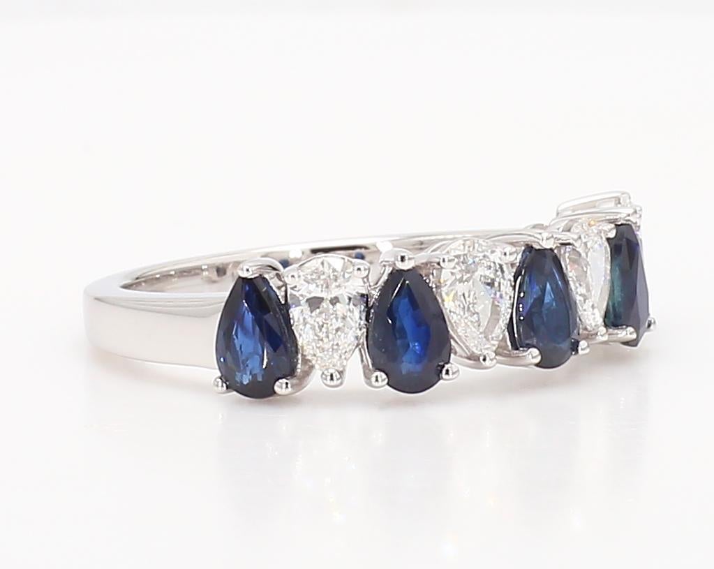 Pear Cut Natural Blue Pear Sapphire and White Diamond 2.14 Carat TW Gold Cocktail Band For Sale