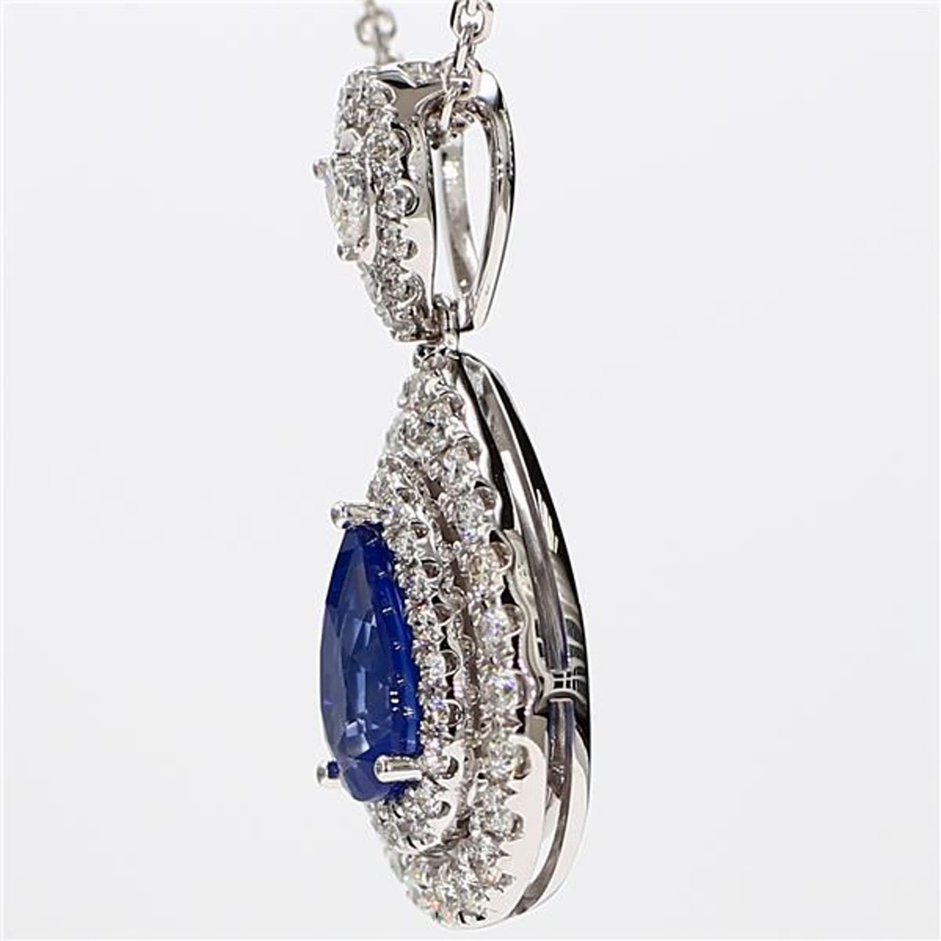 Contemporary Natural Blue Pear Sapphire and White Diamond 2.25 Carat TW White Gold Pendant