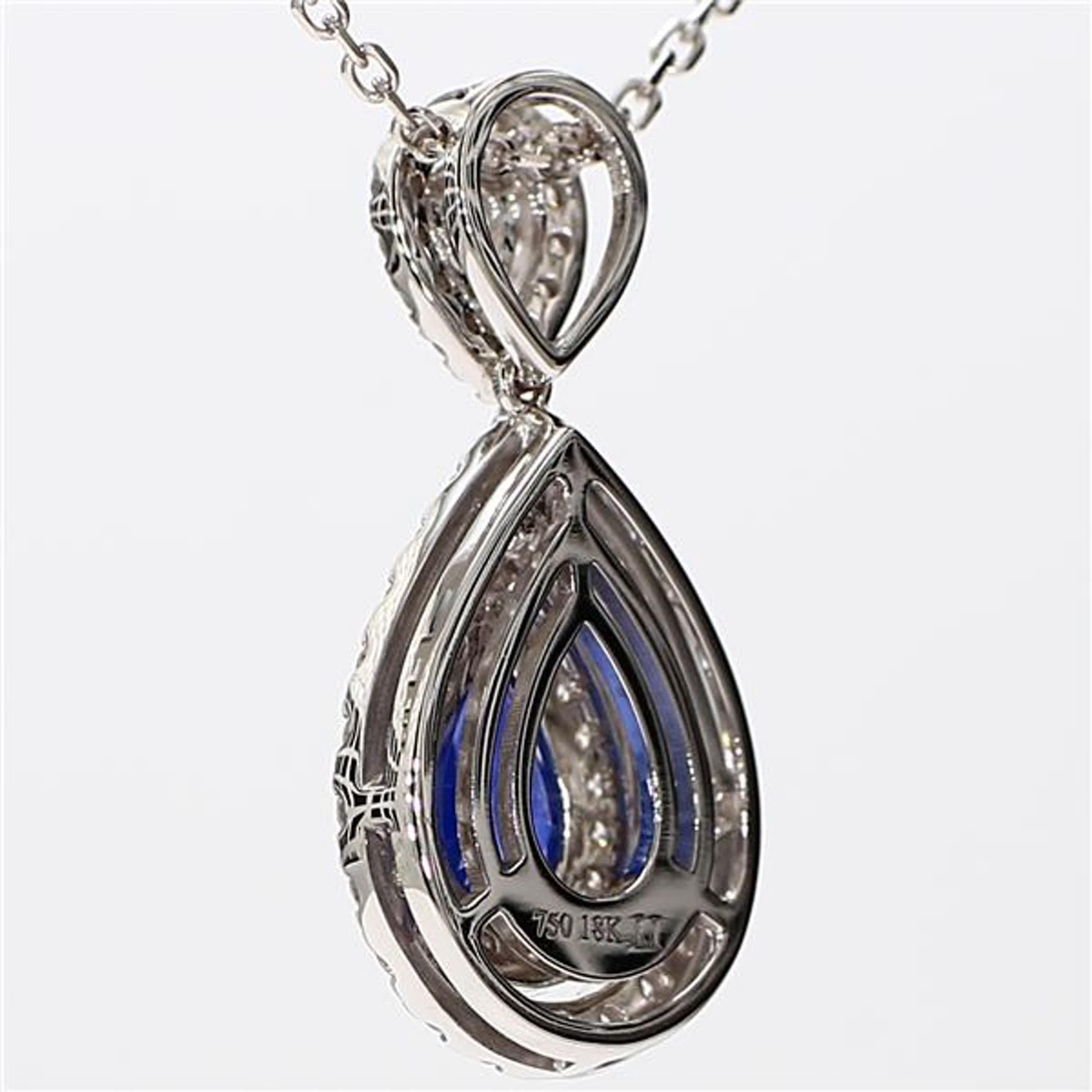 Pear Cut Natural Blue Pear Sapphire and White Diamond 2.25 Carat TW White Gold Pendant