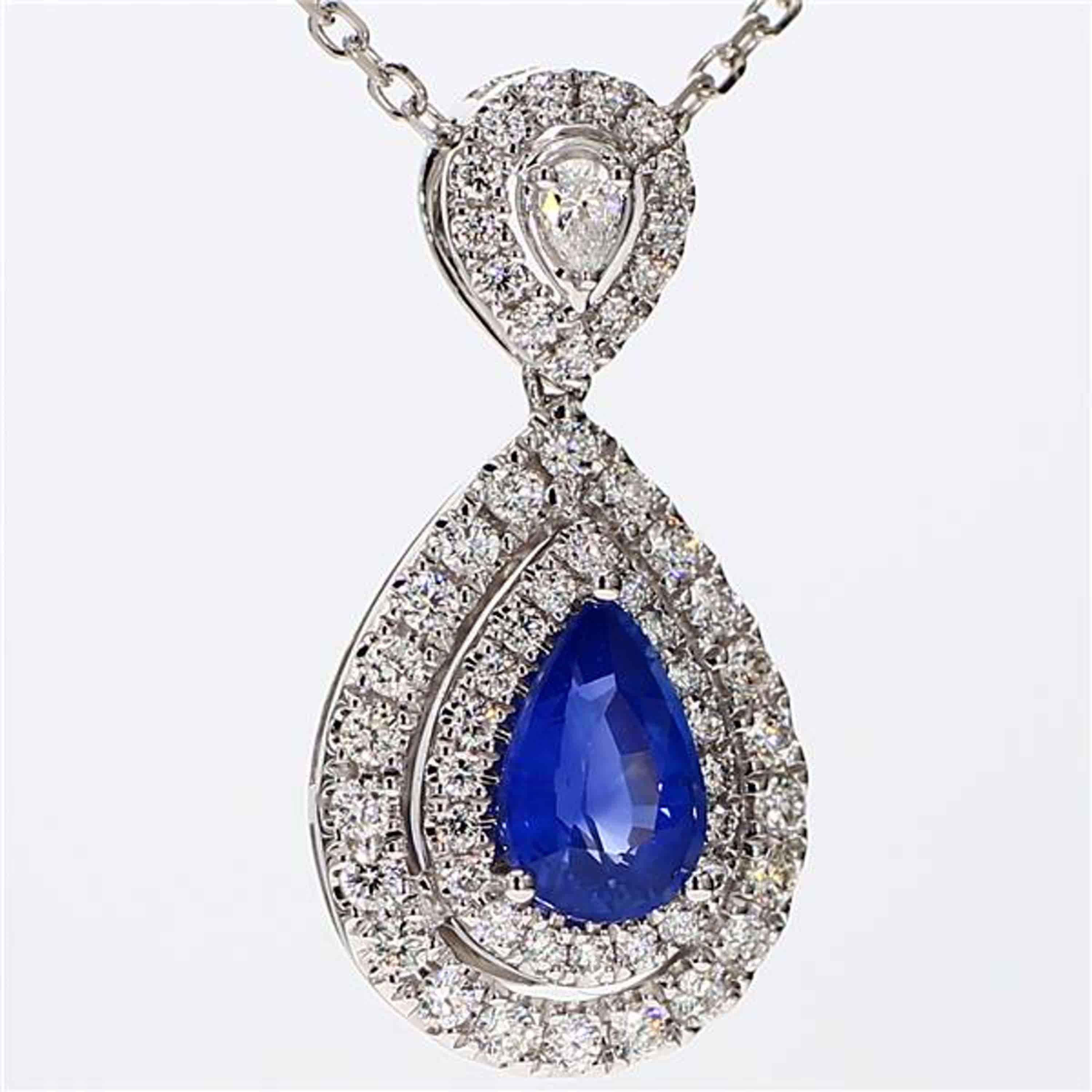 Natural Blue Pear Sapphire and White Diamond 2.25 Carat TW White Gold Pendant 1
